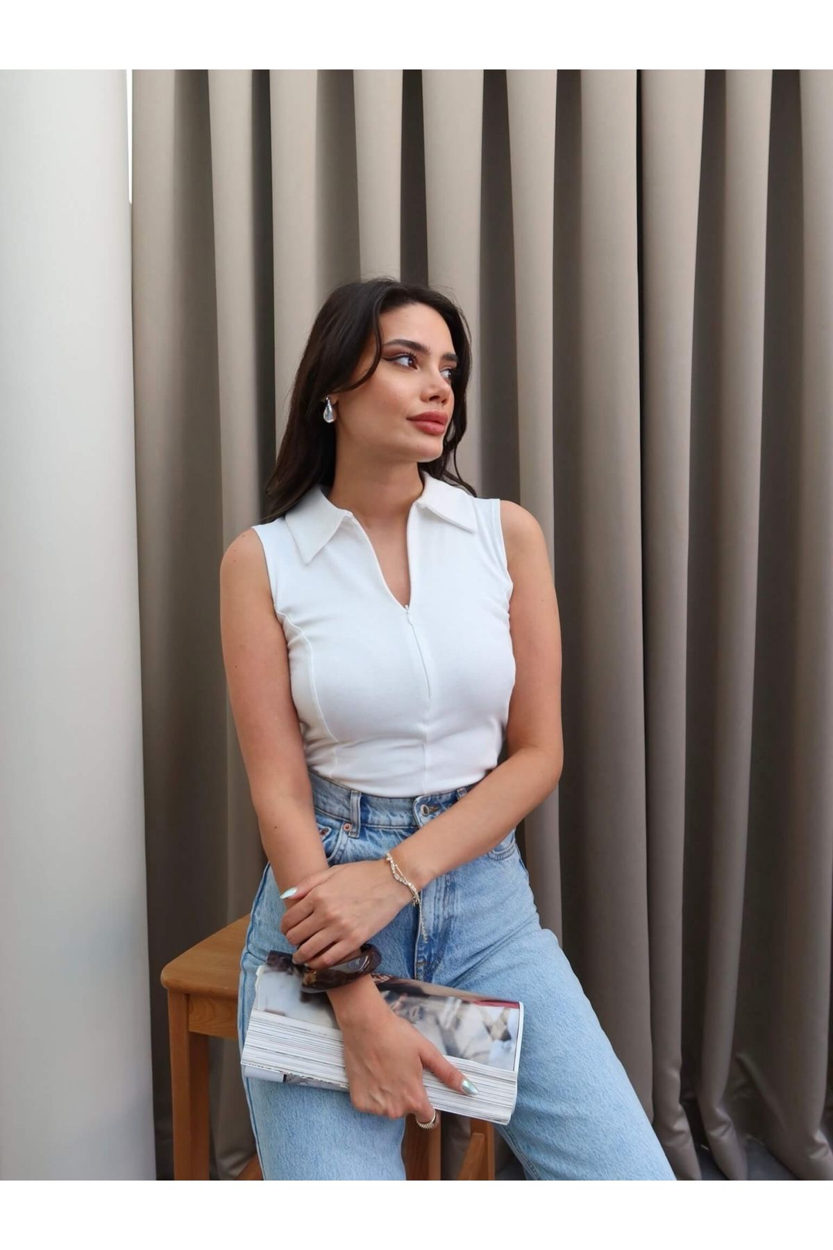 ESRAHELVACI Fermuarlı Sıfır Kol Body