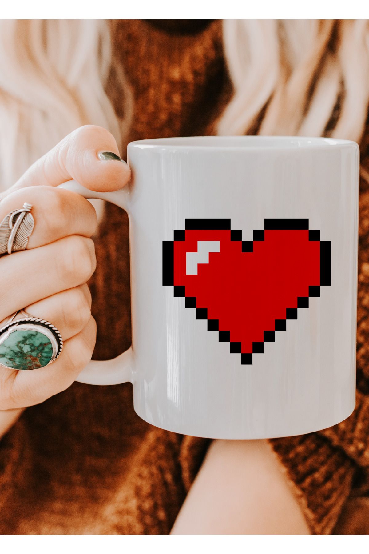 Witchy Co Pixel Kırmızı Kalpli Kupa Bardak, Hediyelik