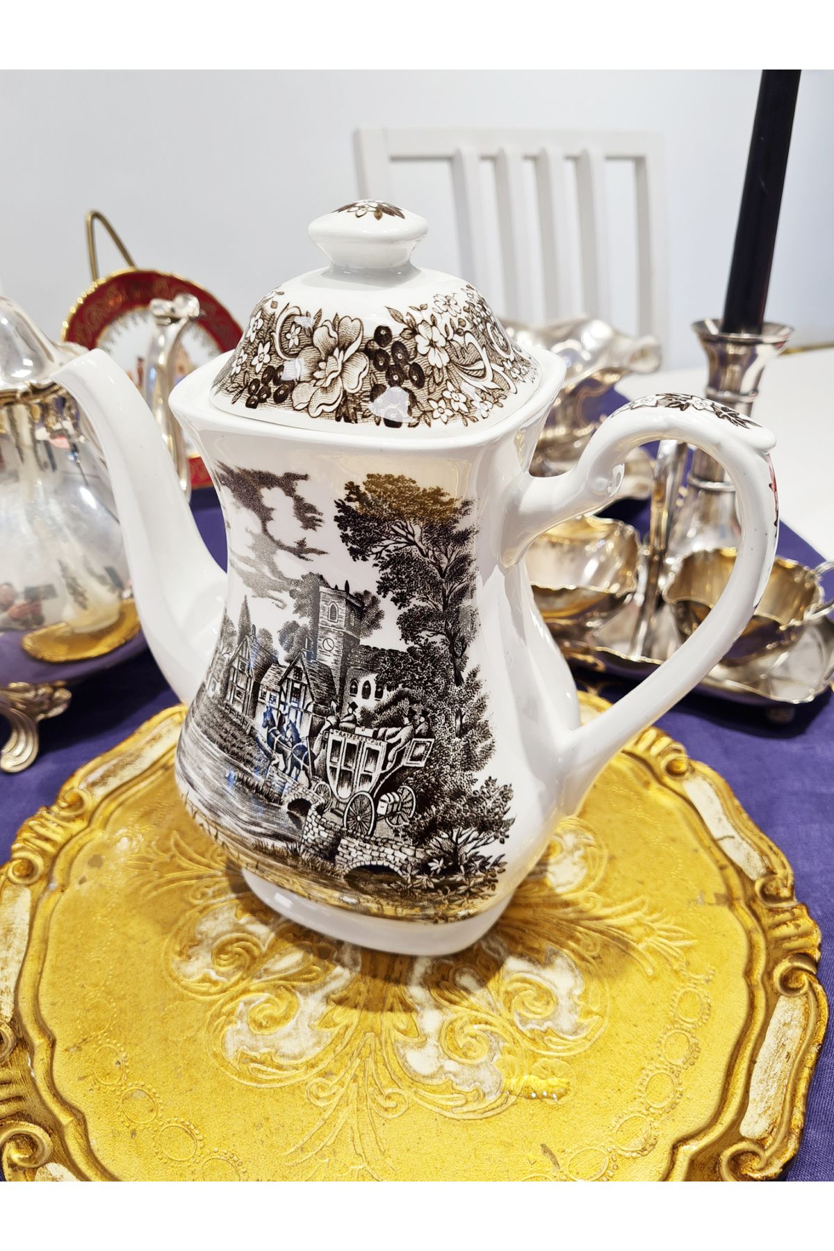 Staffordshire Retro Royal Staffordshire J. & G. Meakin İngiliz Kırsal Temalı Çay Demliği (1.3 Litre, Vintage)