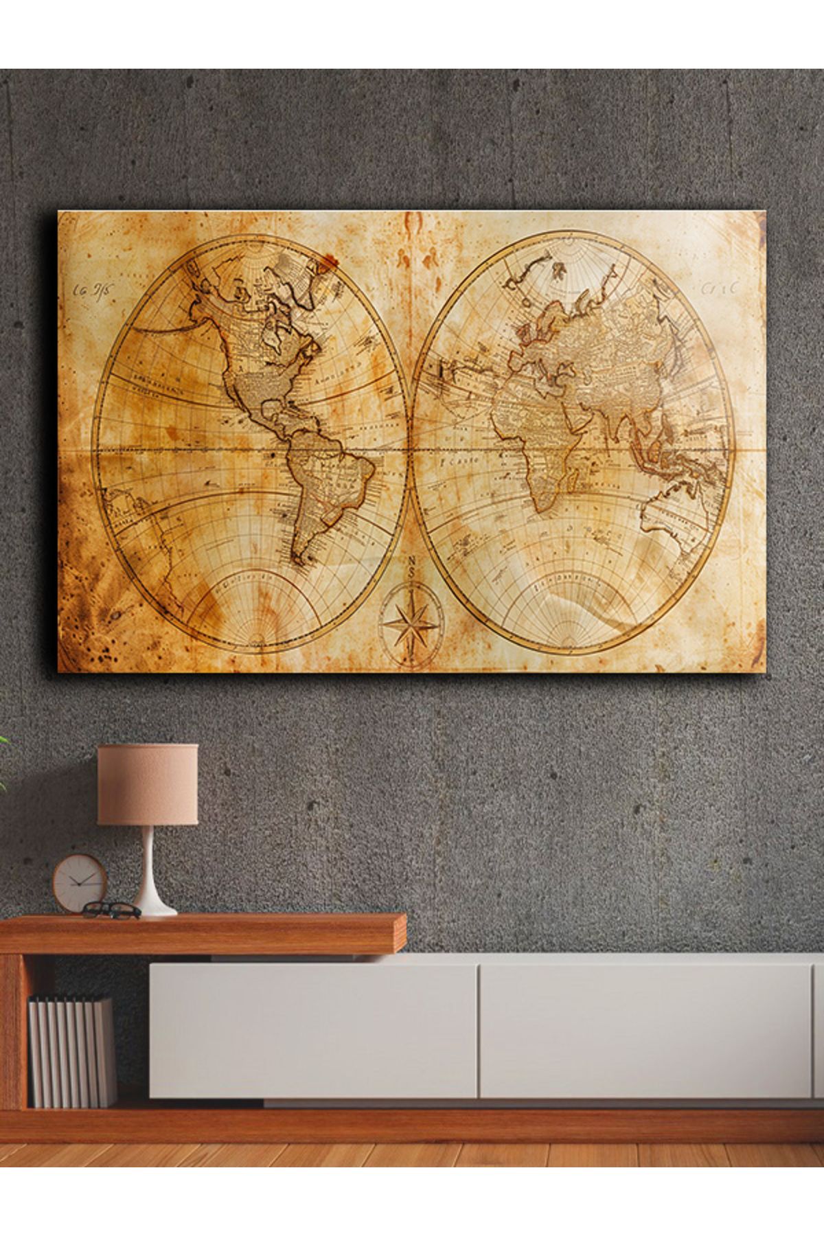 PRİME Concept Kanvas dekoratif harita tablo çerçevesiz 70x120 cm %100 pamuklu kumaş