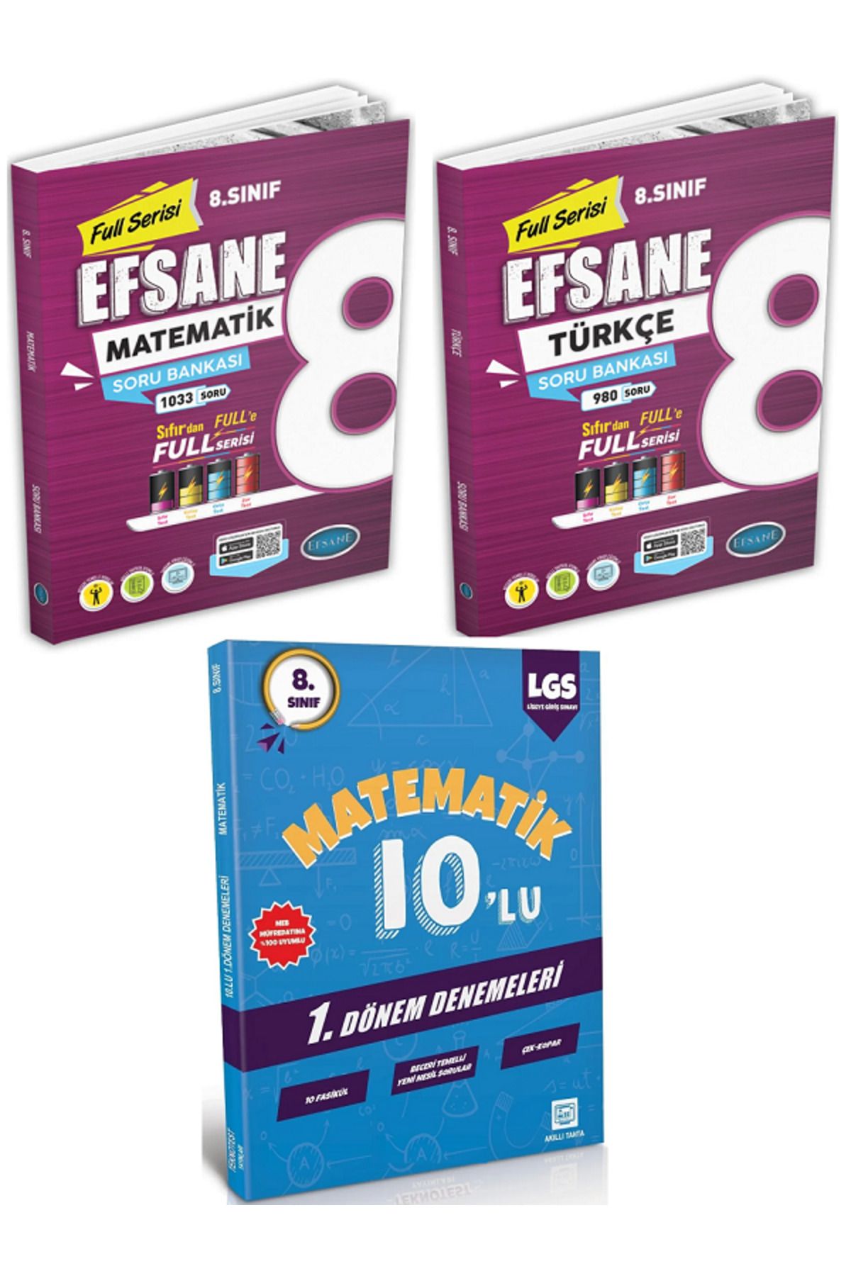 Efsane Yayınları 8.Sınıf Full Serisi Matematik + Türkçe Soru Bankası + 8.Sınıf 10'Lu Matematik Deneme - 3 KİTAP