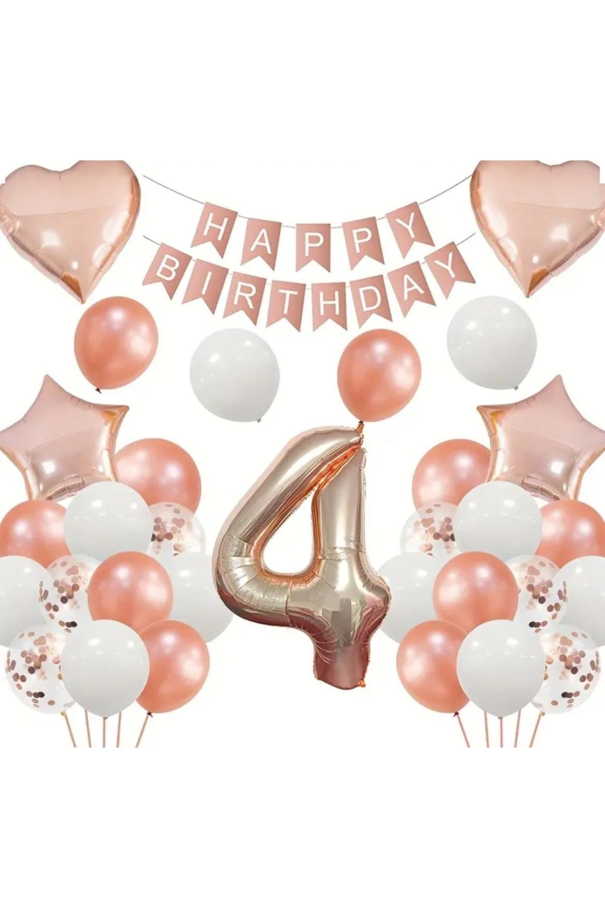 SİNDA Yaş Günü Rose Gold - Doğum Günü Partisi Yıldız Kalp Krom Balon Seti