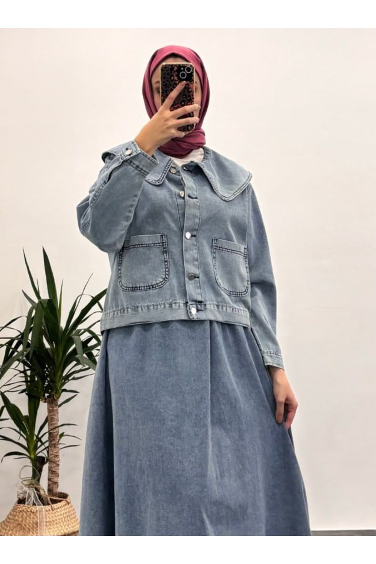 Suede Style 9135 - Bebe Yaka Çift Cepli Rahat Şık Kadın Kot Ceket