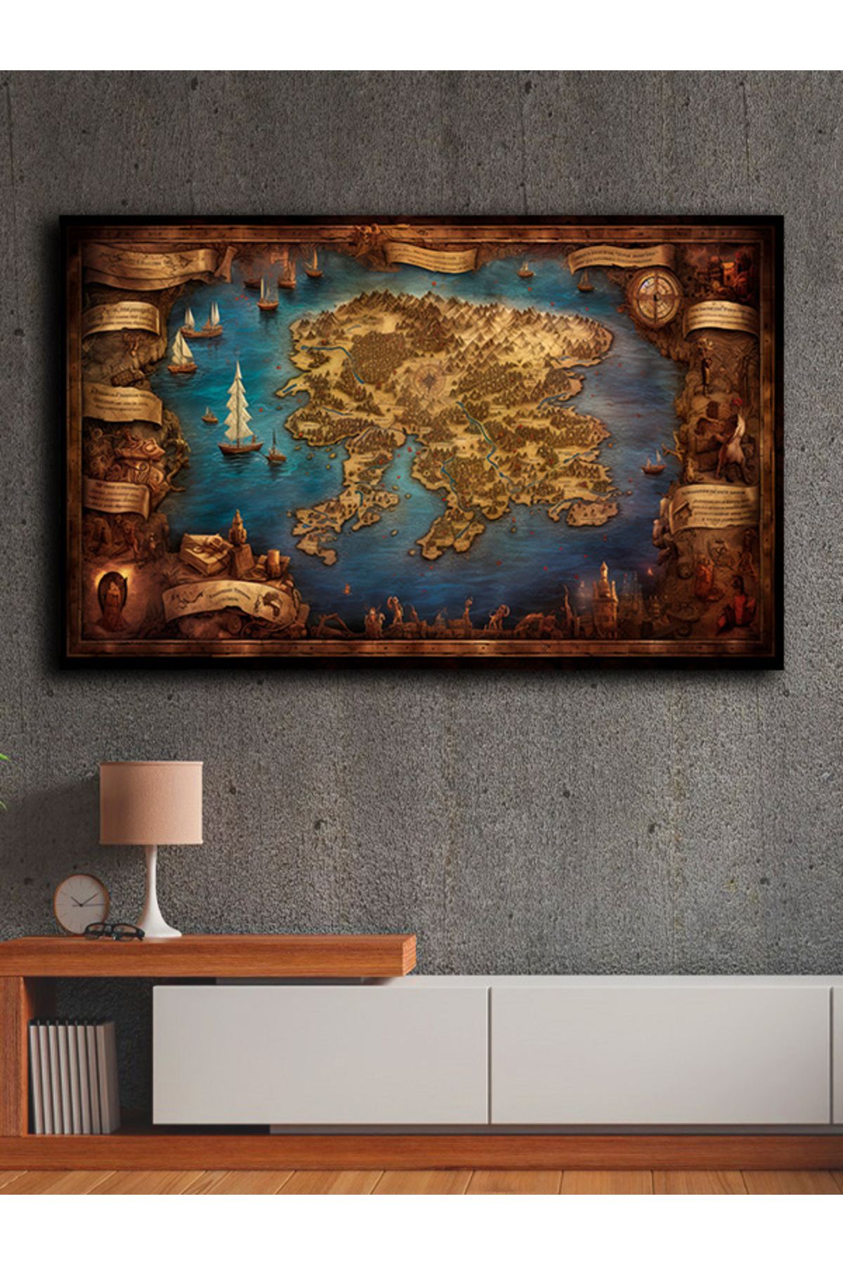 PRİME Concept Kanvas dekoratif harita tablo çerçevesiz 70x120 cm %100 pamuklu kumaş
