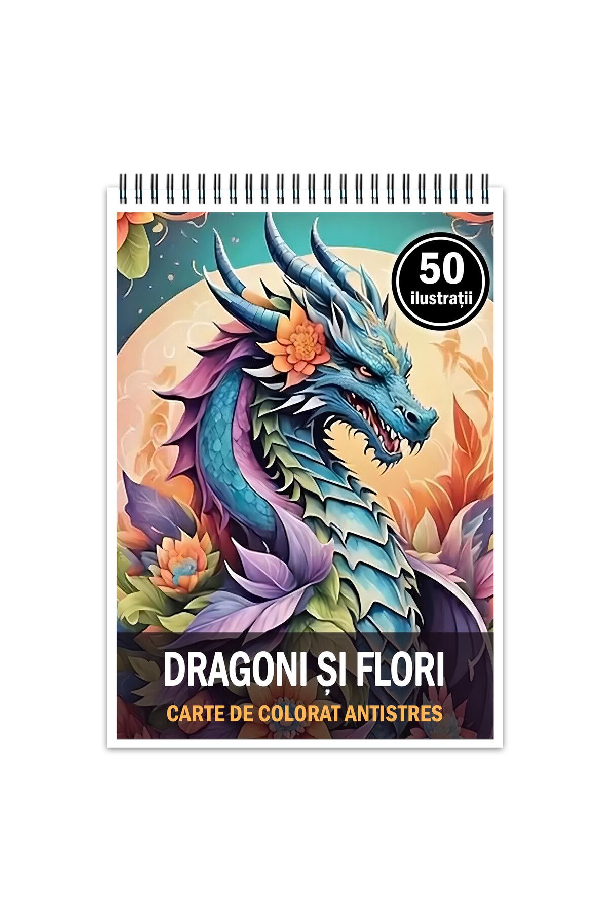 Legendary Gifts Carte De Colorat Antistres, 50 De Ilustratii Dragoni Si Flori, 106 Pagini, Format: A5 - One Size