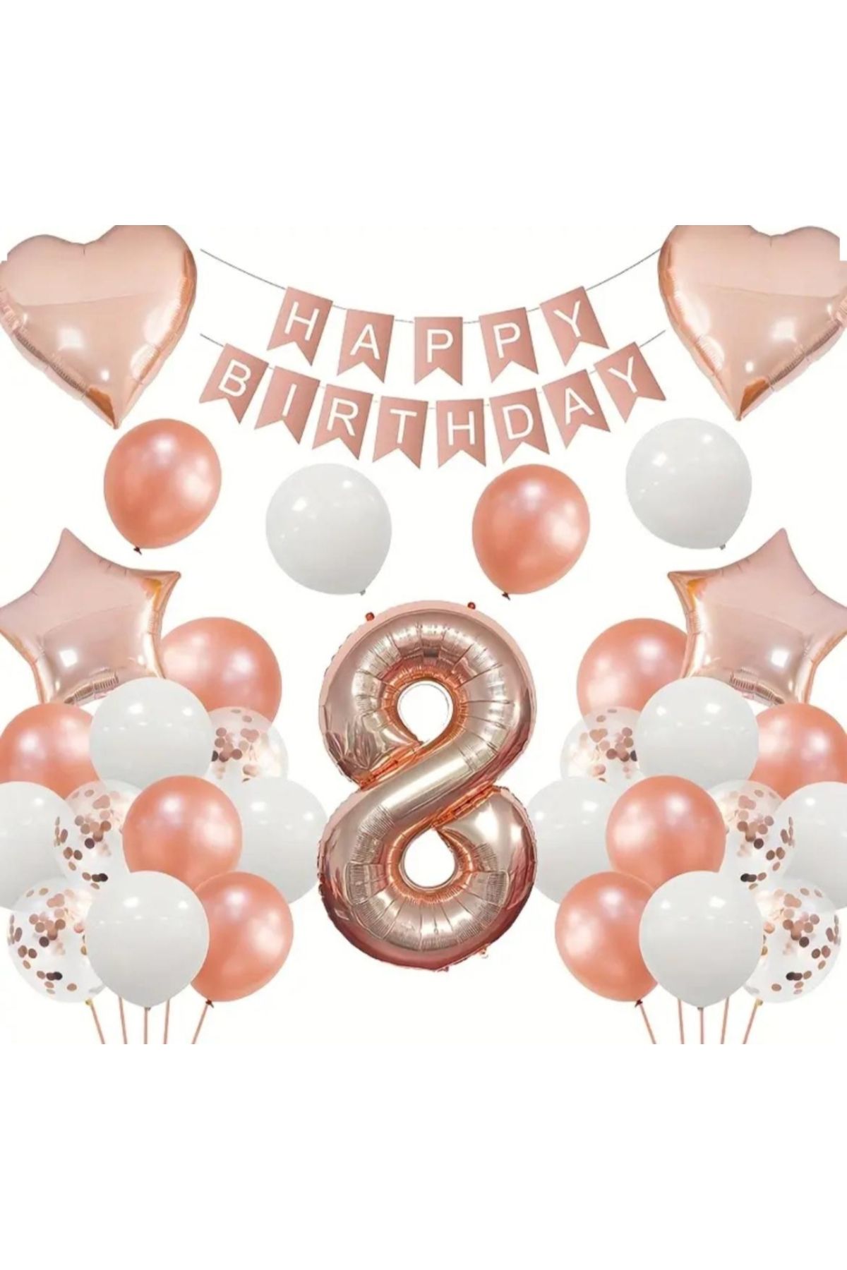 SİNDA Yaş Günü Rose Gold - Doğum Günü Partisi Yıldız Kalp Krom Balon Seti