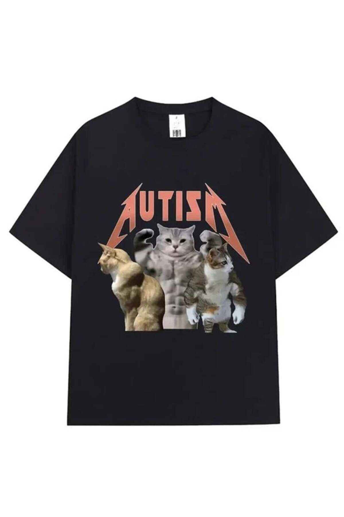 BALİNA Siyah Autism Cats Unisex T-shirt -ALH