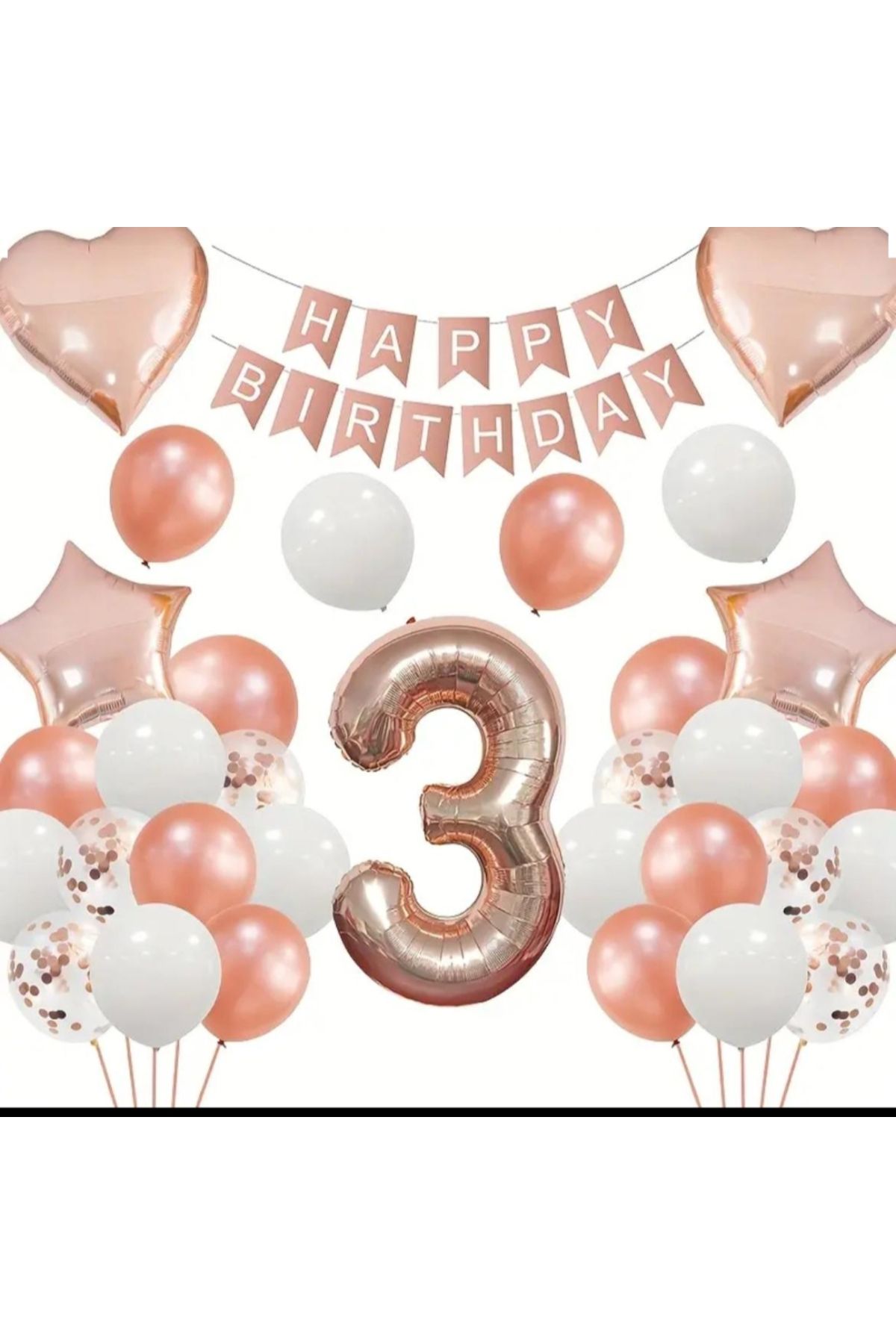 SİNDA Yaş Günü Rose Gold - Doğum Günü Partisi Yıldız Kalp Krom Balon Seti
