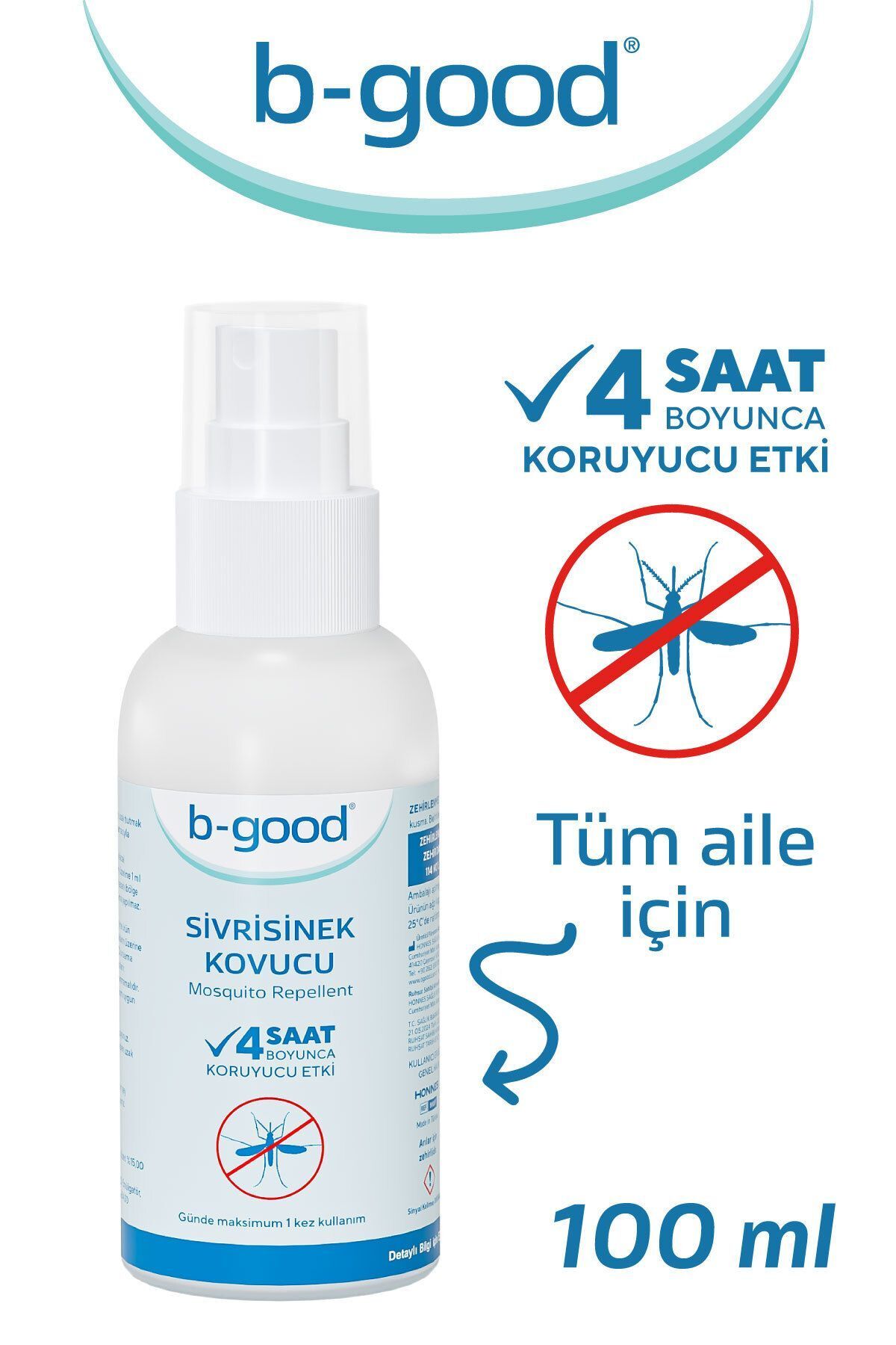 B-GOOD Sivrisinek Kovucu Doğal Okaliptus Yağı İçeren Sprey Tüm Aile için 100 ml