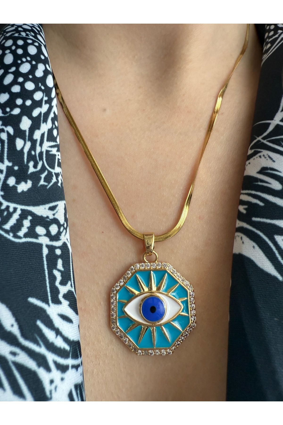 Pinery Jewels Mavi Taşlı Kararmaz Paslanmaz Çelik Kadın Kolye – Modern ve Şık Tasarım