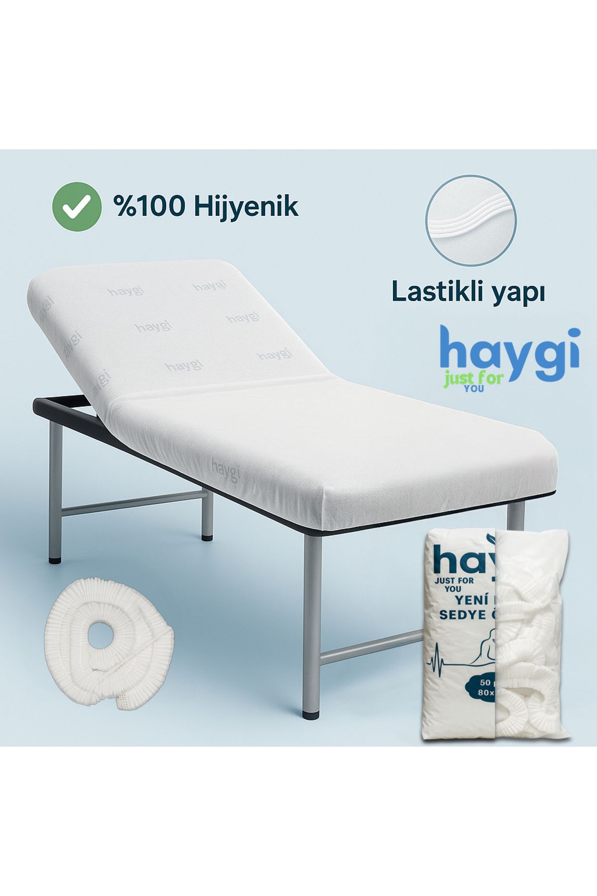 galaksihome Tek Kullanımlık Çift Lastikli Kalın Beyaz Renkli Sedye Örtüsü 300 Adet 80x240 Cm