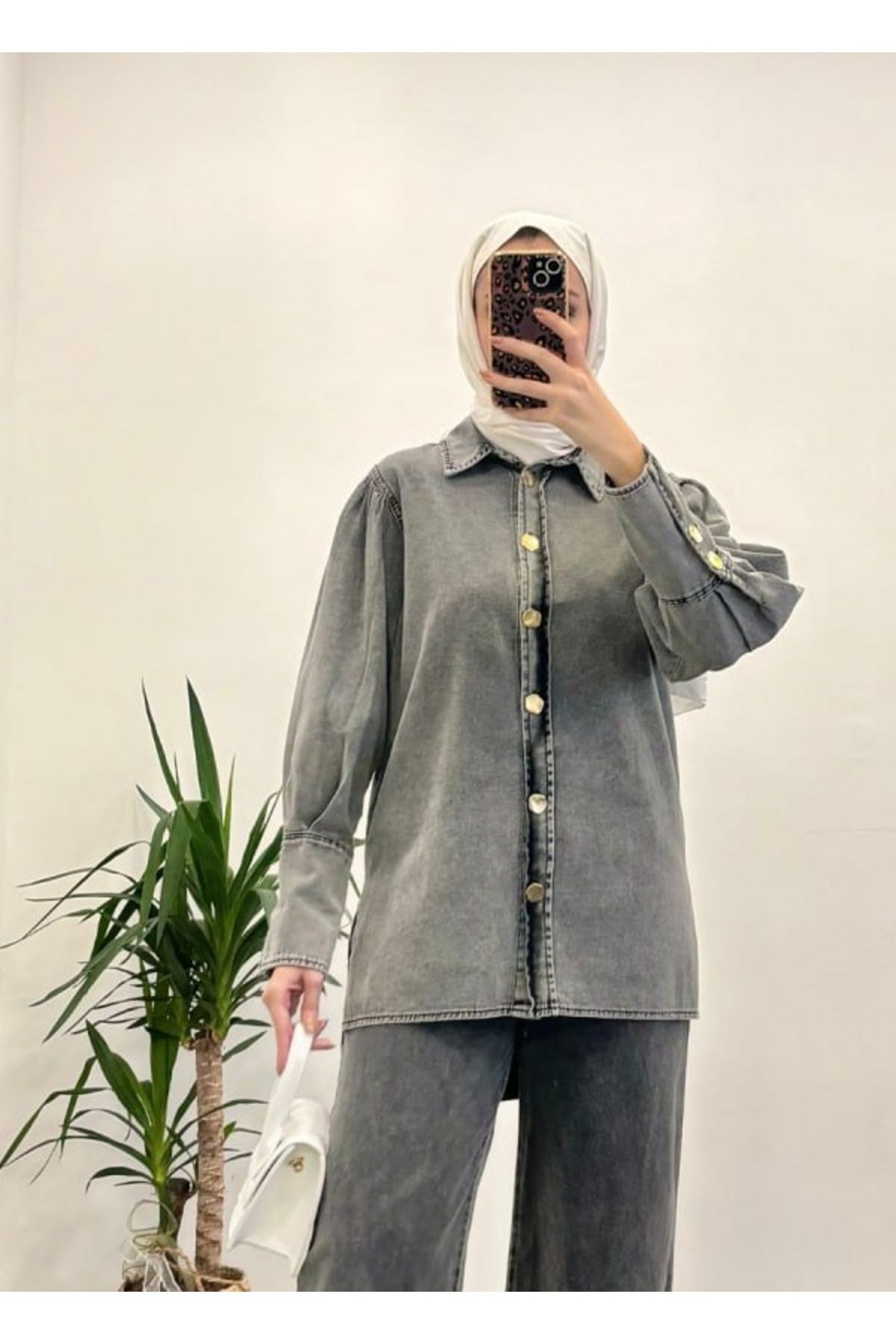 Suede Style 9154 - Balon Kol Detaylı Rahat Şık Kadın İnce Kot Ceket