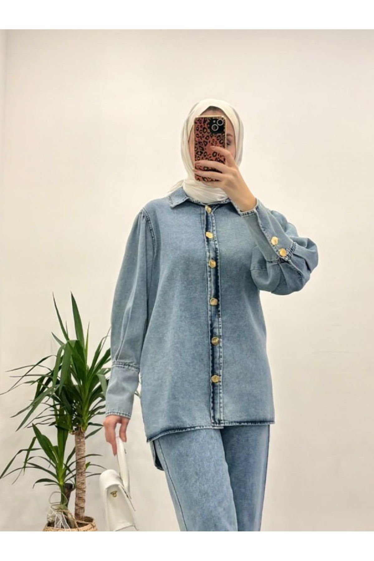 Suede Style 9154 - Balon Kol Detaylı Rahat Şık Kadın İnce Kot Ceket