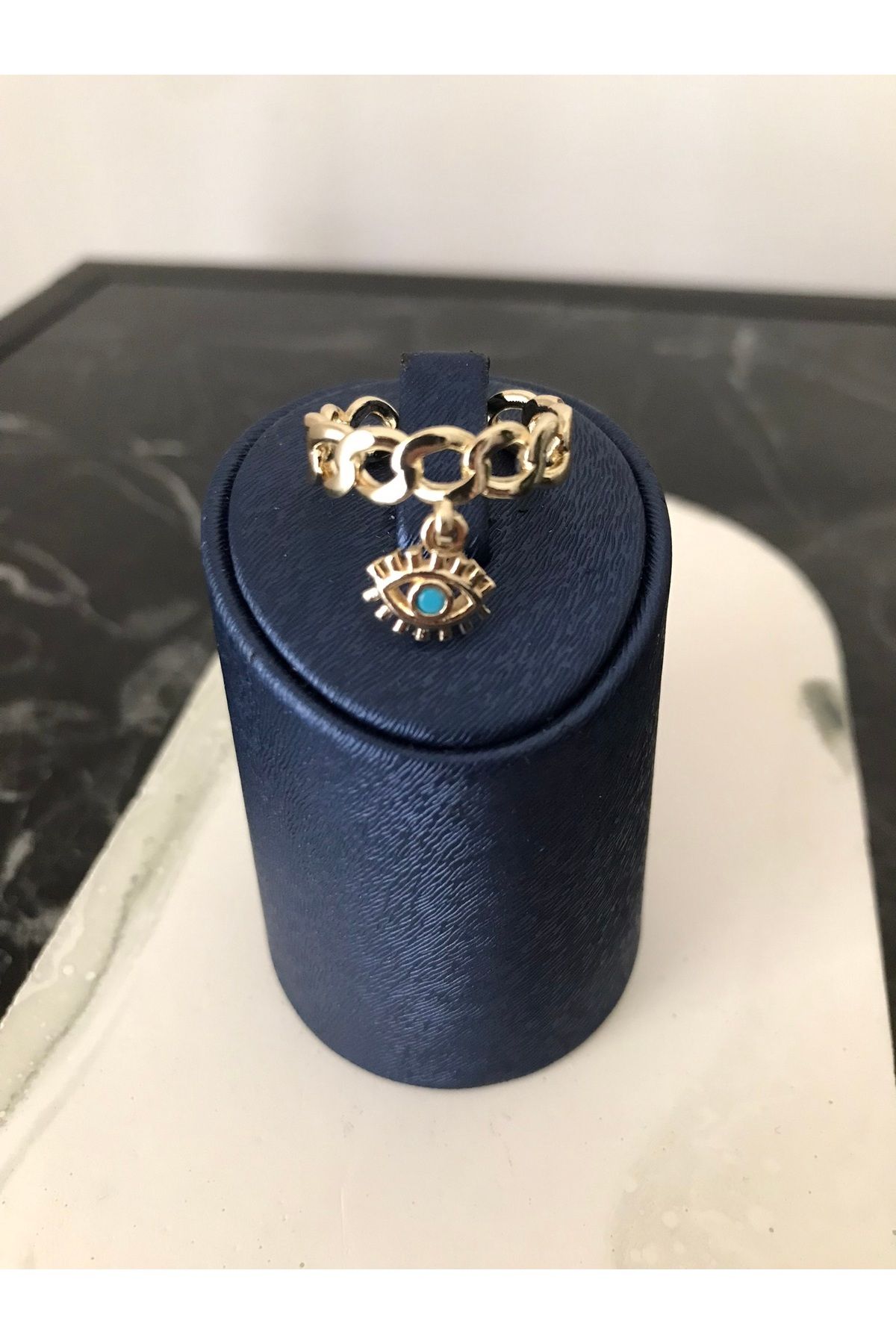 shop PASLANMAZ ÇELİK NAZAR BONCUKLU AYARLANABİLİR GOLD PARLAK KARARMAZ YÜZÜK
