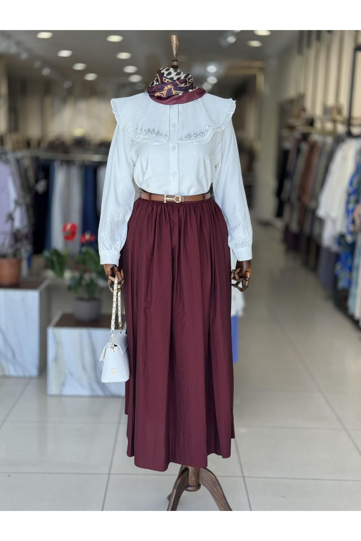 LISSE Kemerli Bordo Paraşüt Etek 11102