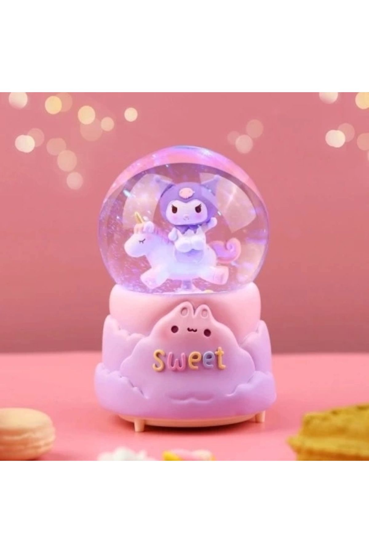 PRATİKOBA Kuromi İçi Dönmeli Püskürtmeli Işıklı Müzikli Kar Küresi Büyük Boy Model 1