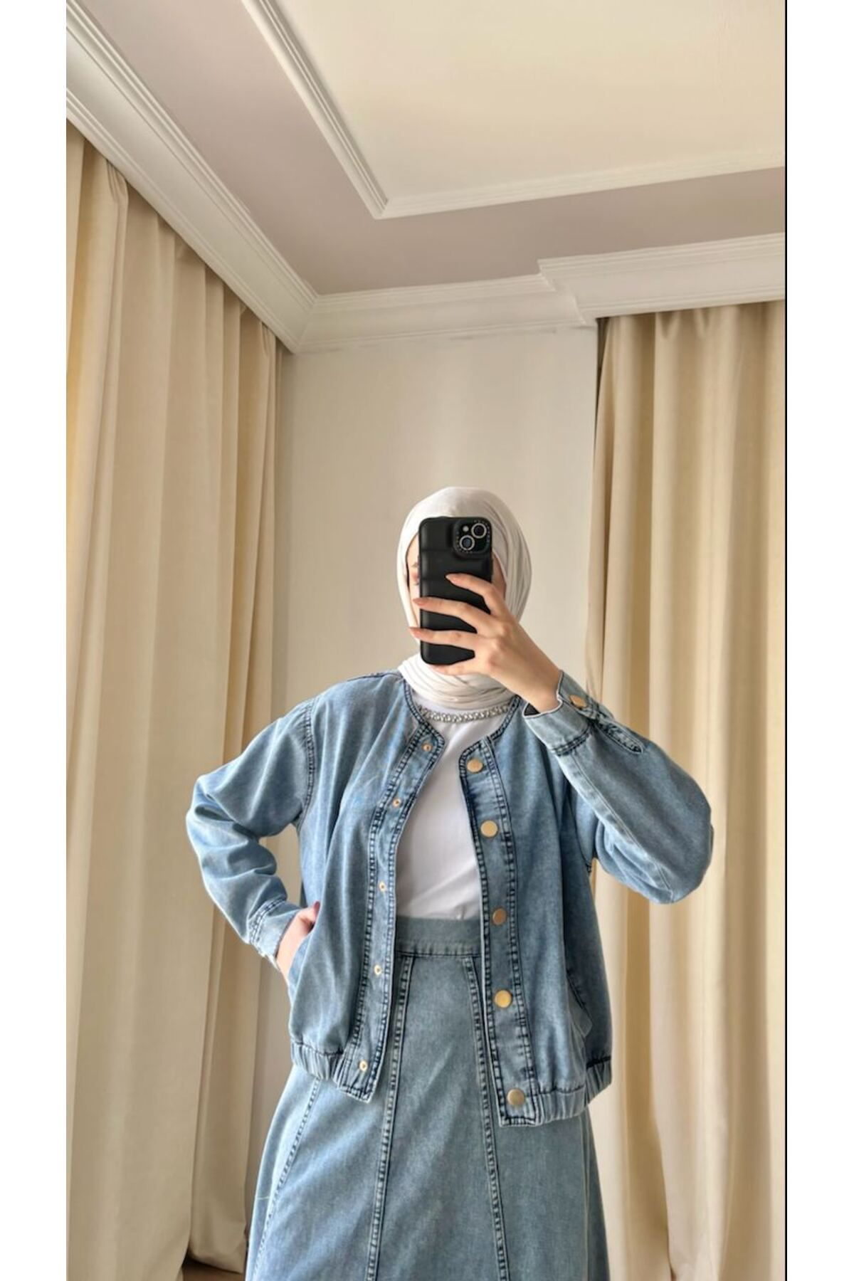 Suede Style 9174 - Spor Kısa Rahat Şık Kadın Kot Ceket