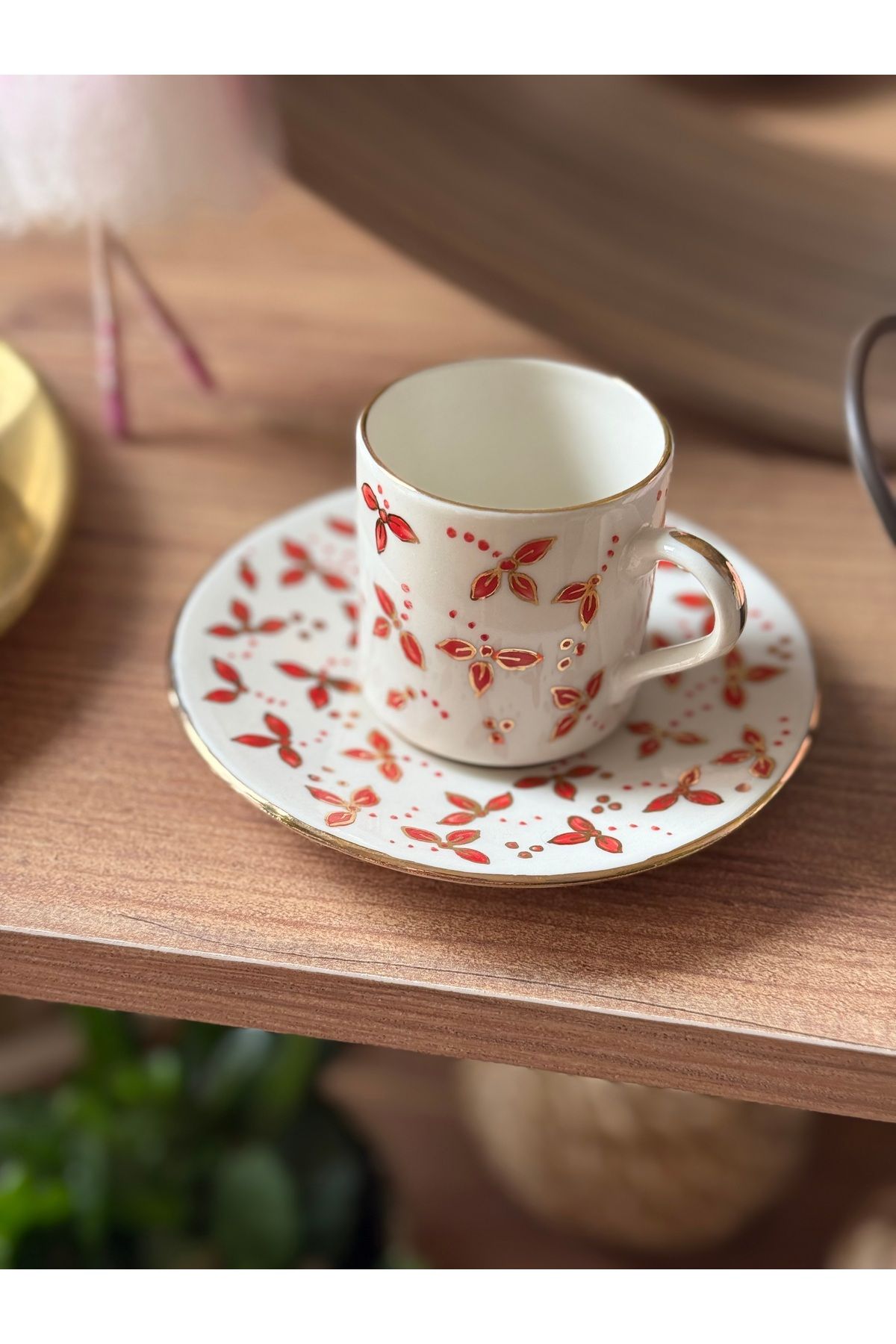 NADY STUDIO Elhambra 2 kişilik el yapımı 24K altın işlemeli porselen handmade kahve fincan seti