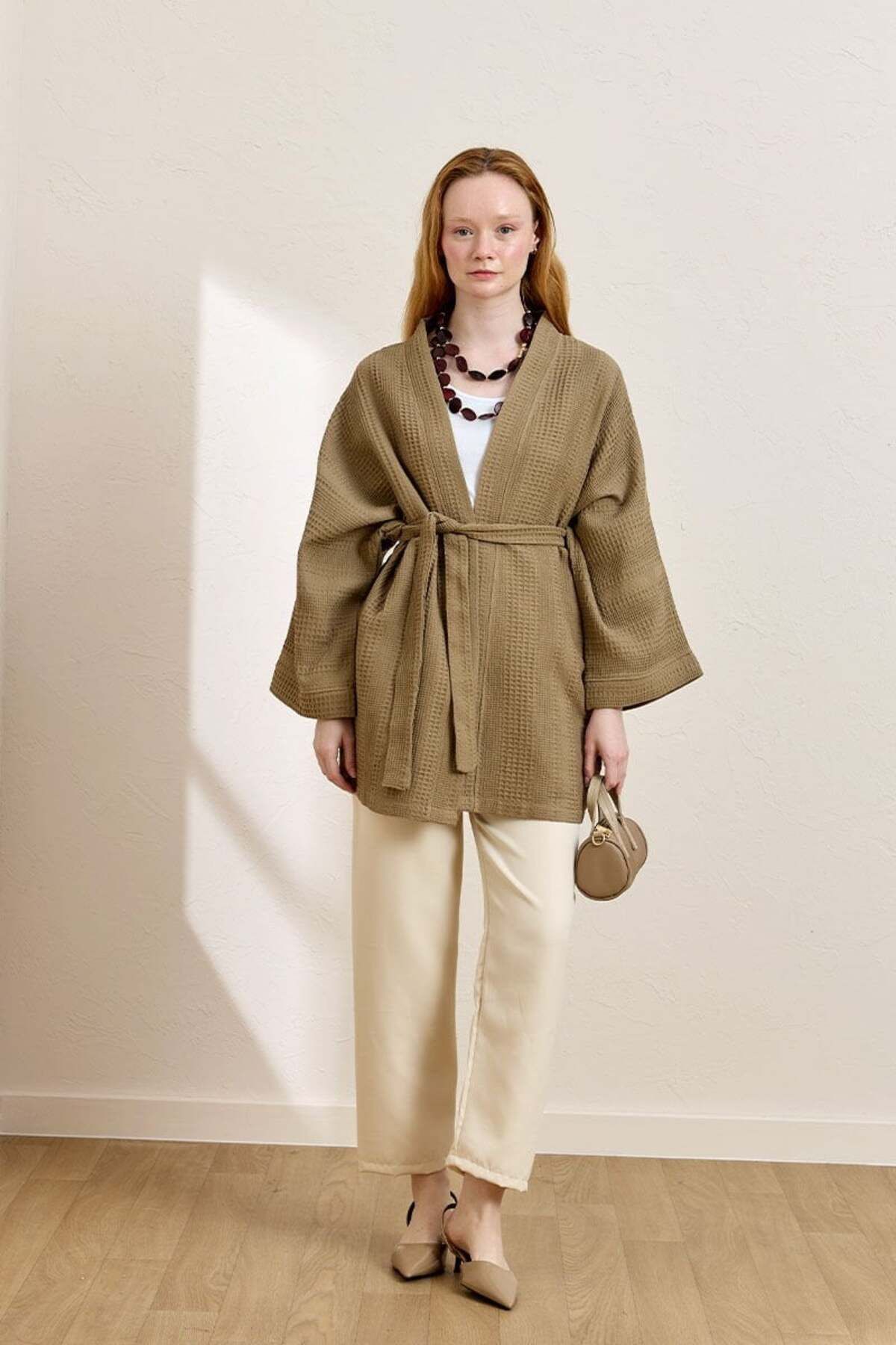 Ceylan Otantik Vizon Waffle Kısa Kimono