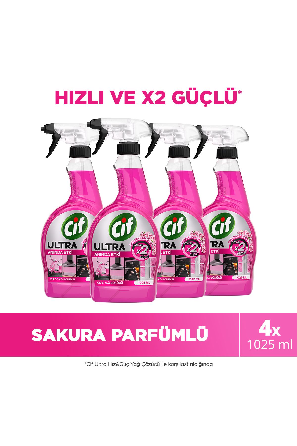 Cif Ultra Sprey Sakura Parfümlü Kir ve Yağ Sökücü 1025 ml x4