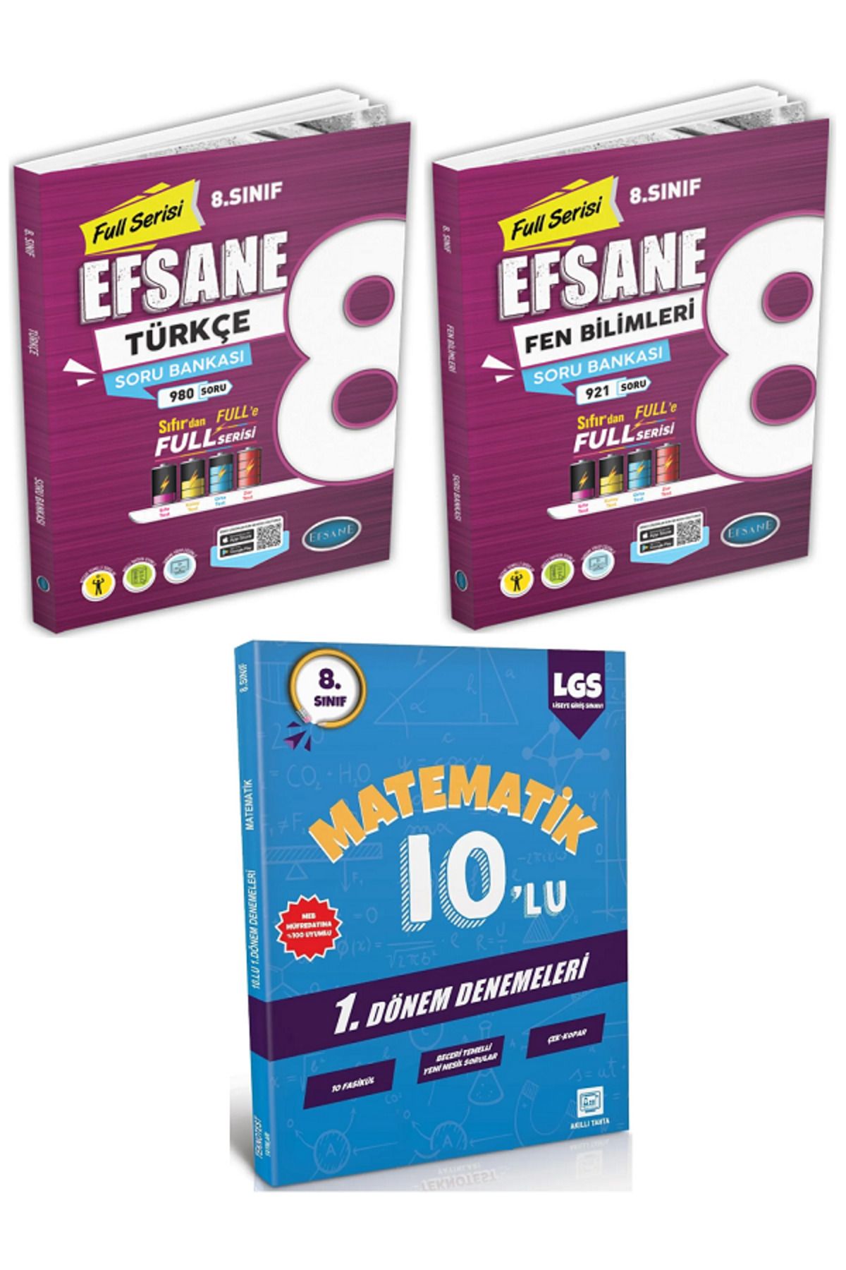 Efsane Yayınları 8.Sınıf Efsane TÜRKÇE + Fen Bilimleri Soru Bankası + 8.Sınıf 10'Lu Matematik Deneme - 3 KİTAP SET