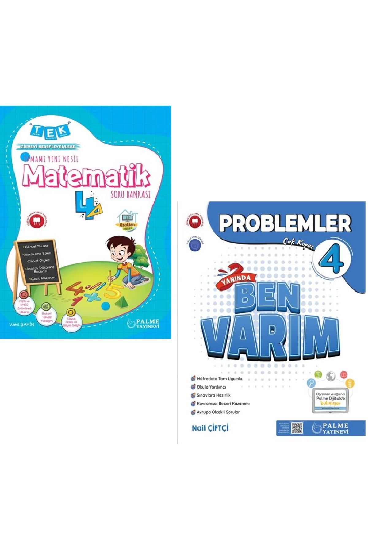 Palme Yayınevi 4.SINIF TEK İLKOKUL MATEMATİK SORU KİTABI & PROBLEMLER YANINDA BEN VARIM SORU KİTABI (2 KİTAP)