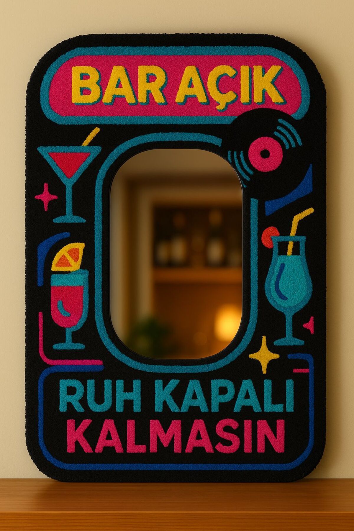 Afro Dekorasyon Tufting Ayna , Tasarım Ayna , Hediyelik Dekor Ayna ,Bohem Retro Ayna