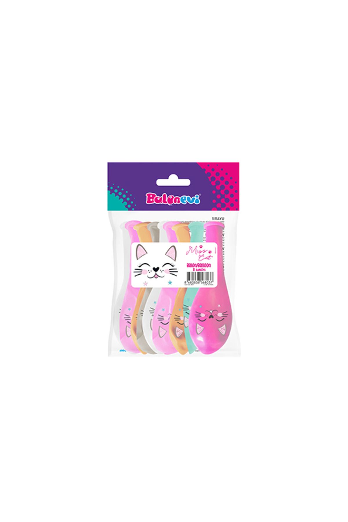 kidspartim Sevimli Kedi Temalı Balon 8 Adet