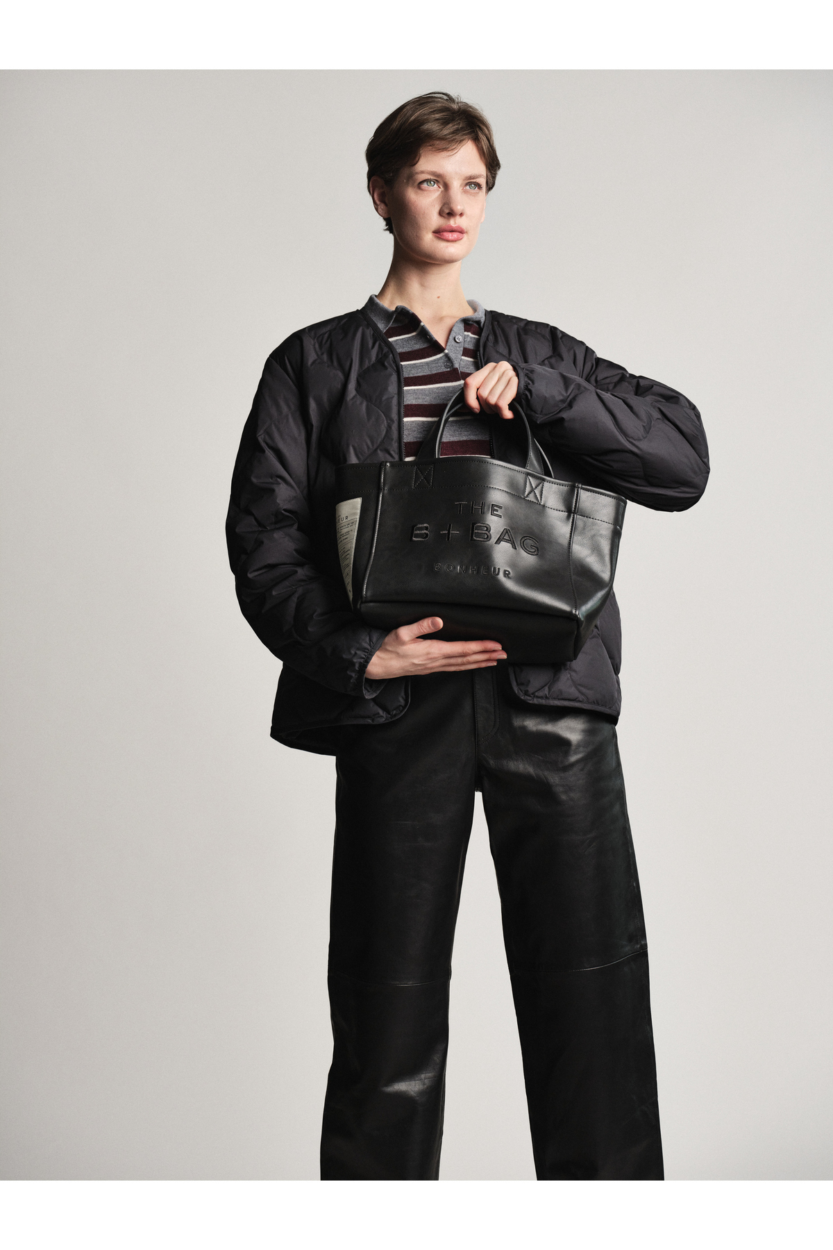 Bonheur Vegan Leather Black Phantom Small Tote Bag görsel 5