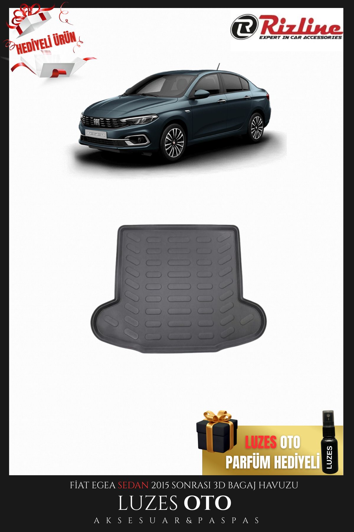 Rizline Fiat Egea Sedan 3D Bagaj Havuzu 2015-2016-2017-2018-2019-2020-2021-2022-2023-2024-2025