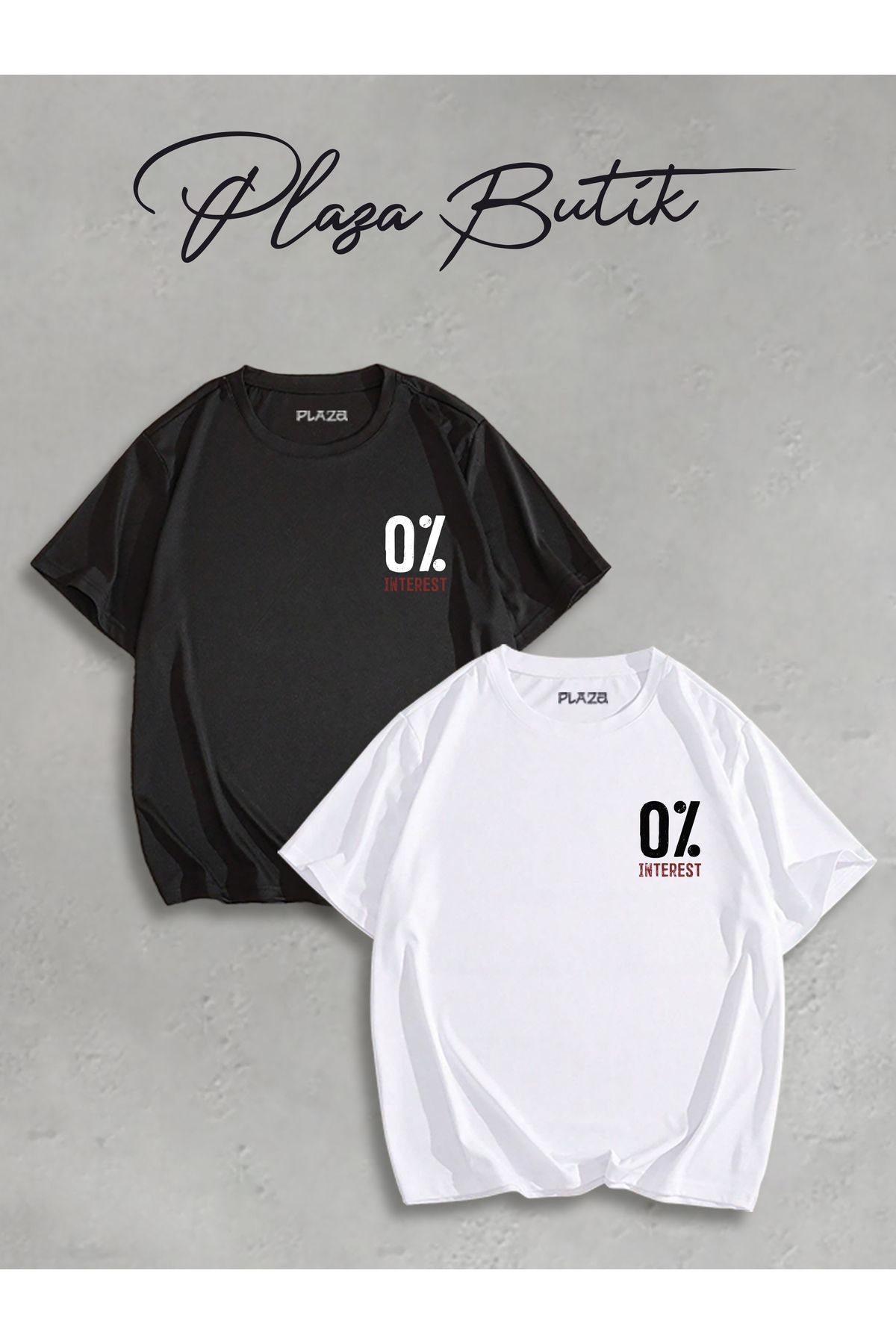 Plaza Butik %0 Interest Baskılı İkili Oversize Sevgili T-shirt Eş Kombini