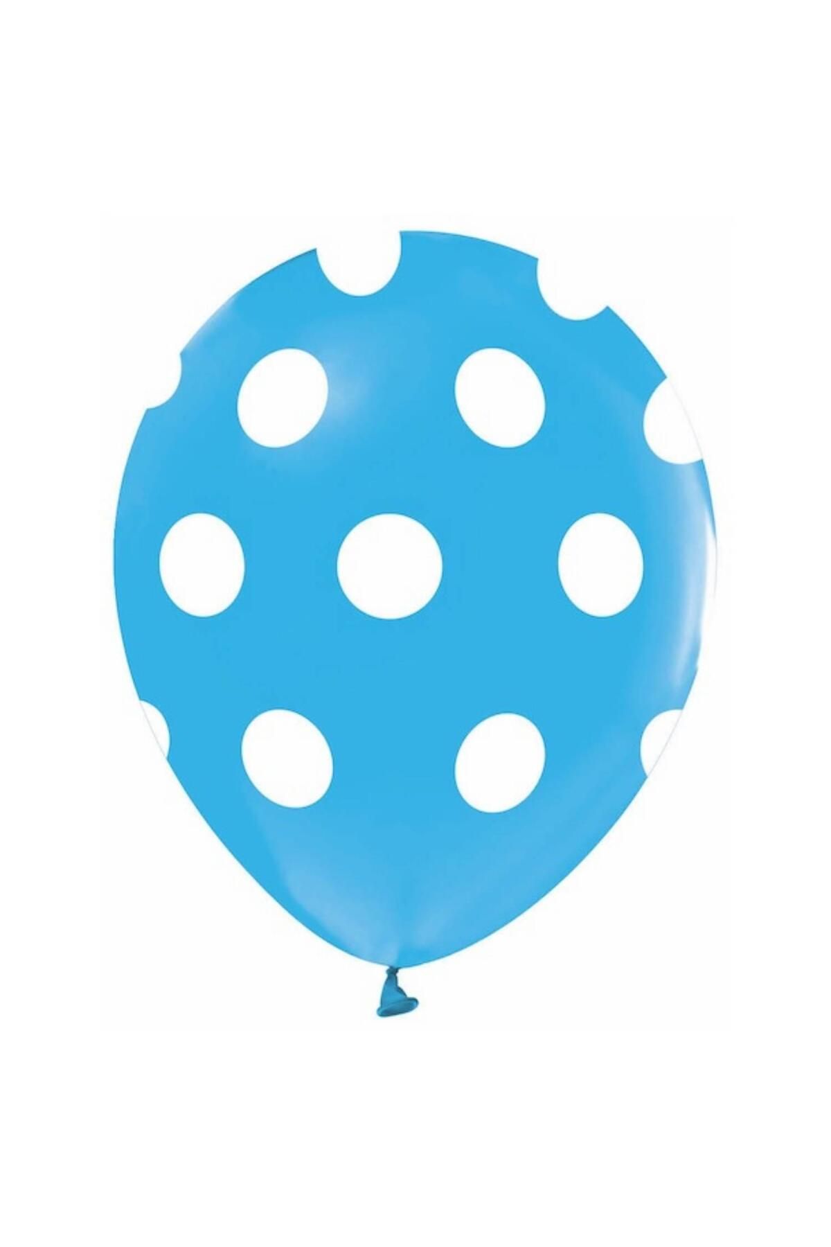 BalonEvi Çepeçevre Beyaz Puantiyeli Açık Mavi Balon 100 Lü
