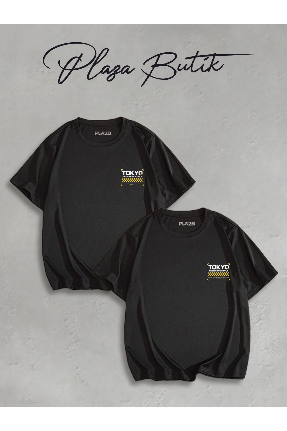 Plaza Butik Tokyo Techwear Baskılı İkili Oversize Sevgili T-shirt Eş Kombini