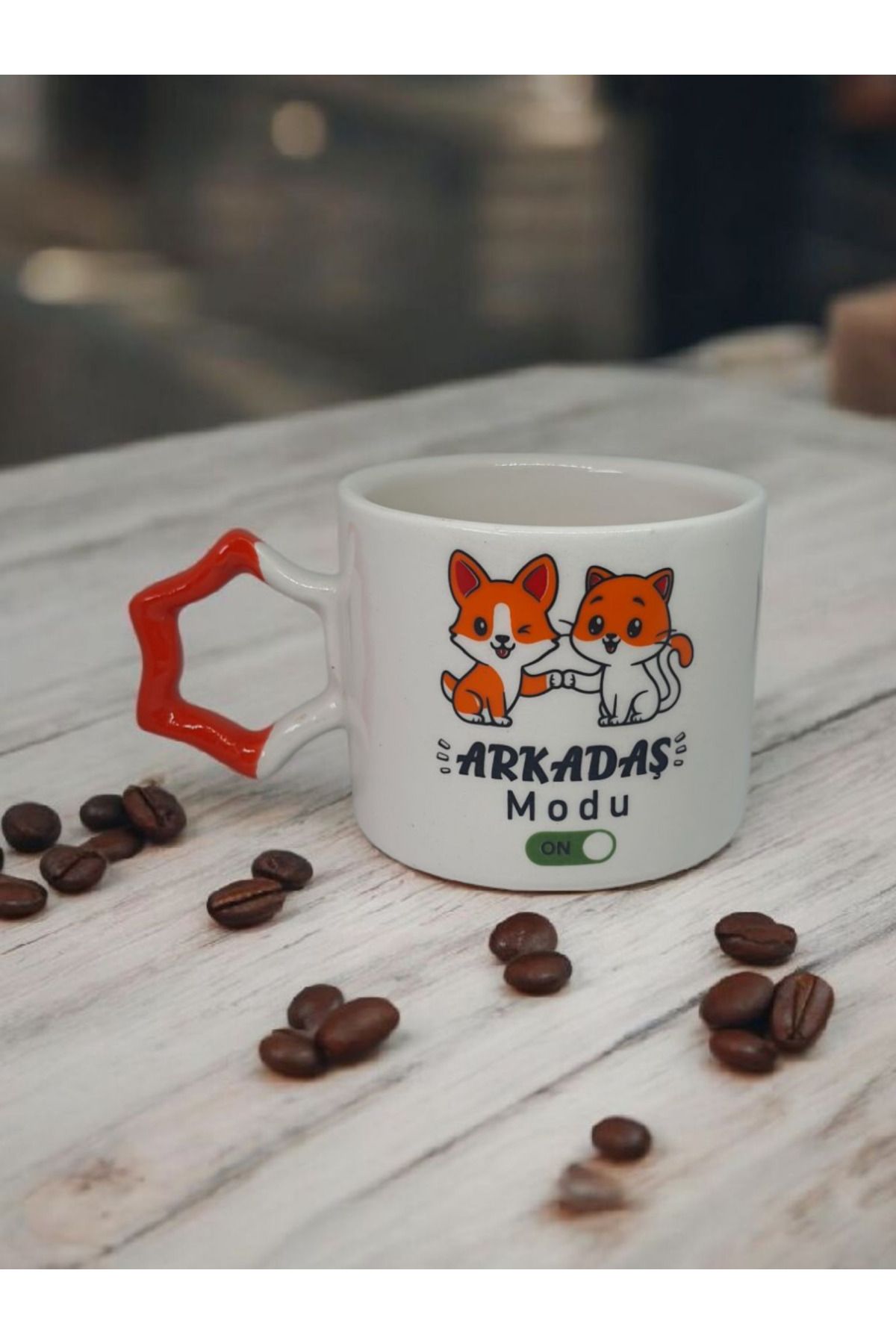 Simge Seramik Arkadaş Modu Çift Taraf Baskılı Kalp Kulplu El Yapımı Doğal Seramik Mug Kupa Fincan