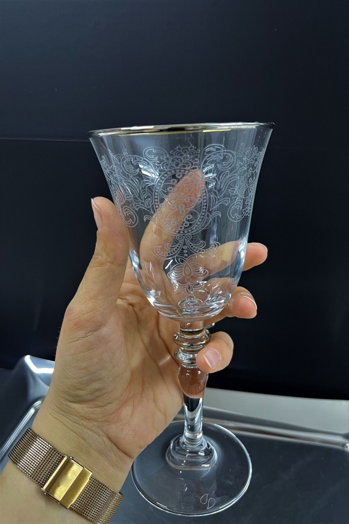 Paşabahçe-Pashabahce 440141 Crown Matte Patterned Trapezoid Goblet 270 Cc 1 Ad 3