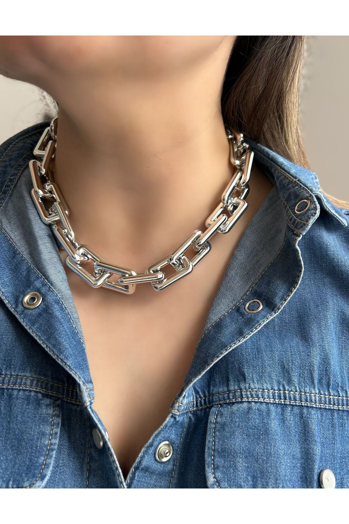 ecekypnrjewelry SİLVER GEÇMELİ GÖRÜNÜMLÜ KOLYE