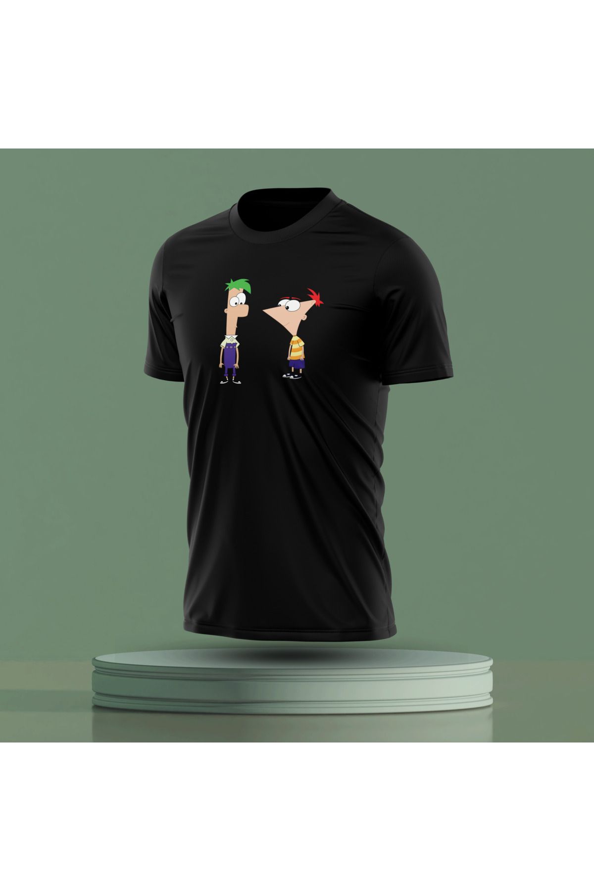 Bulvar Lee Erkek Sıfır Yaka Phineas and Ferb Baskılı Yazlık T-Shirt