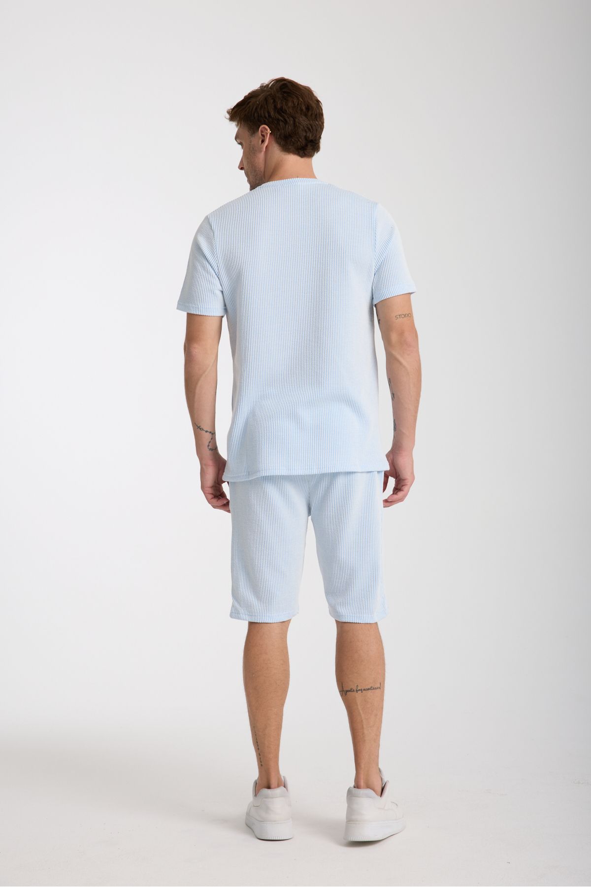 Tarz Cool-Ανδρικό Σετ Σορτς Μπλε Basic Regular Bottom Top 7