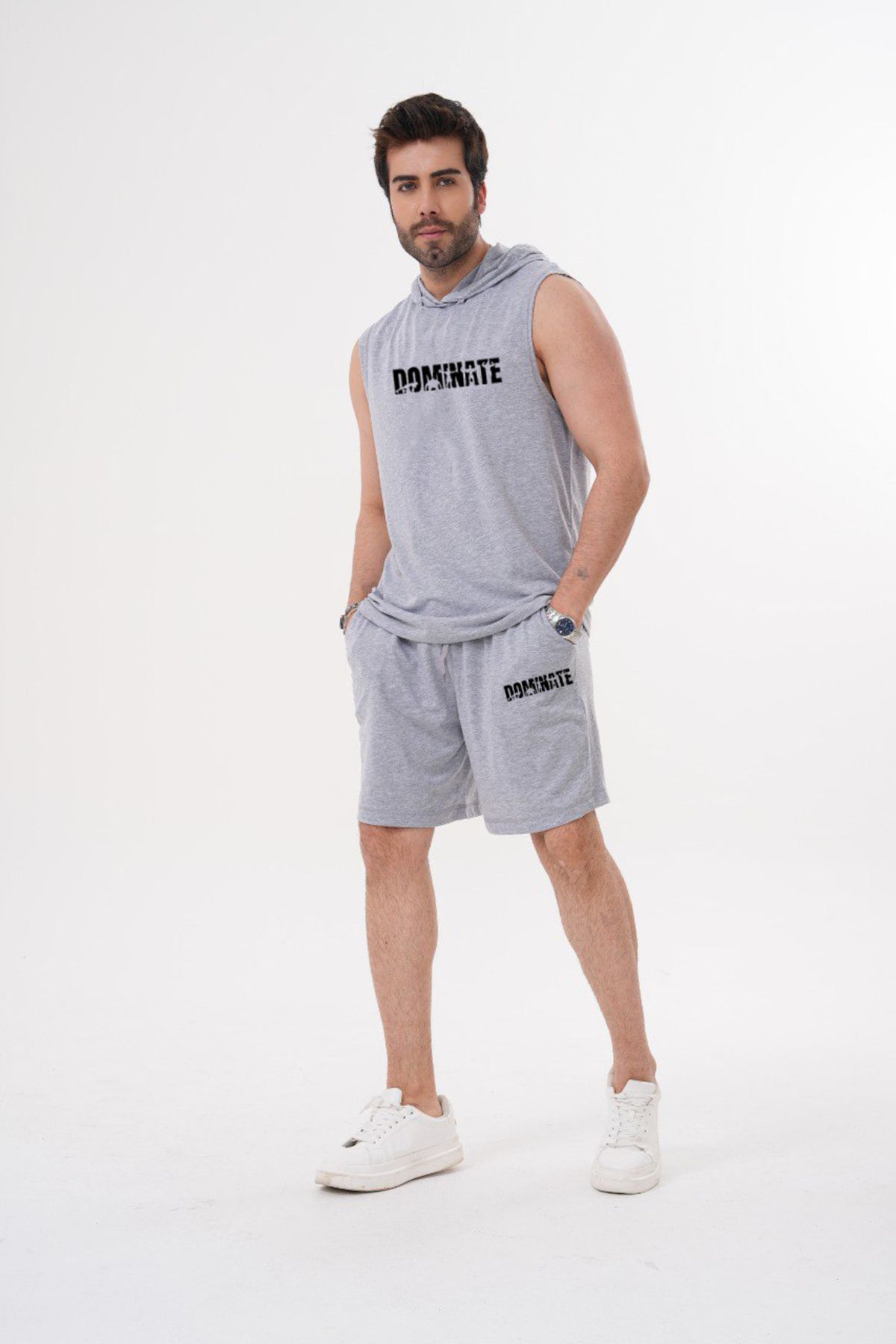 ACTIVE MODA - ERKEK KISA KOLLU POPSINATE BASKILI TSHIRT-ŞORT TAKIMI 2 Lİ PAMUKLU BÜYÜK BEDEN