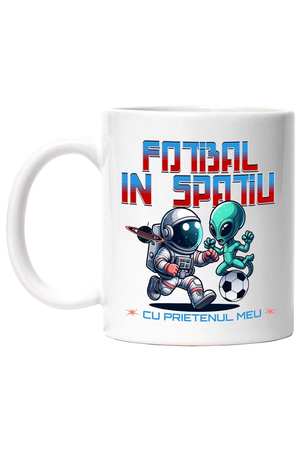 StoryGift Romania Cana Cu Extraterestru Si Astronaut Meci Fotbal In Spatiu, Prietenii Mei, Ceramic, Cu ,stg - One Size