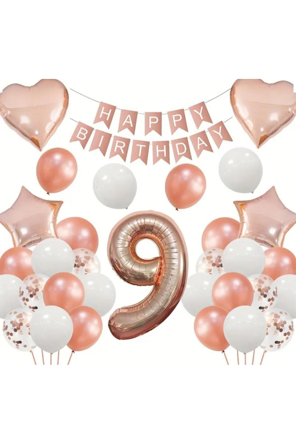 SİNDA Yaş Günü Rose Gold - Doğum Günü Partisi Yıldız Kalp Krom Balon Seti