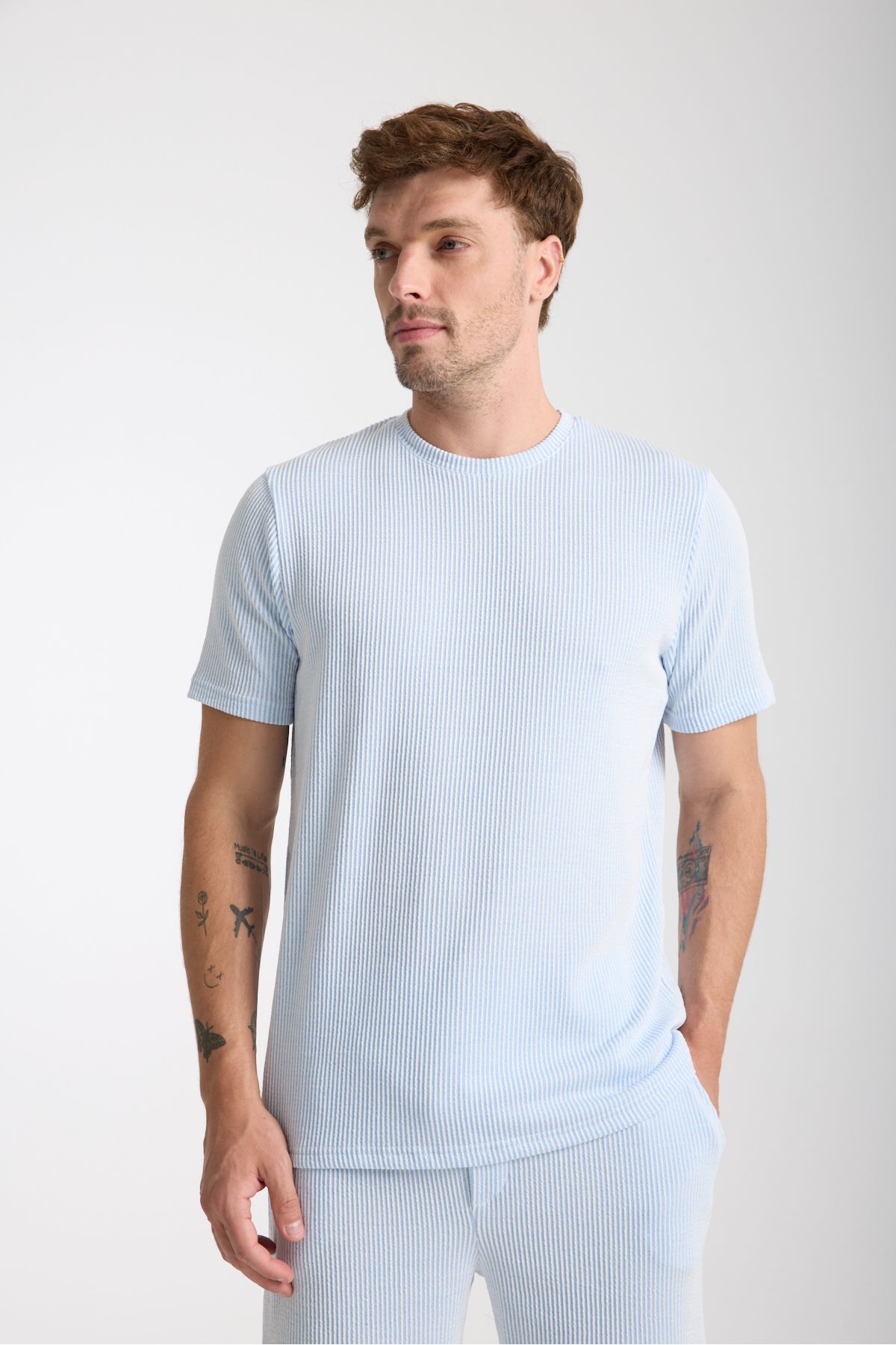 Tarz Cool-Ανδρικό Σετ Σορτς Μπλε Basic Regular Bottom Top 3