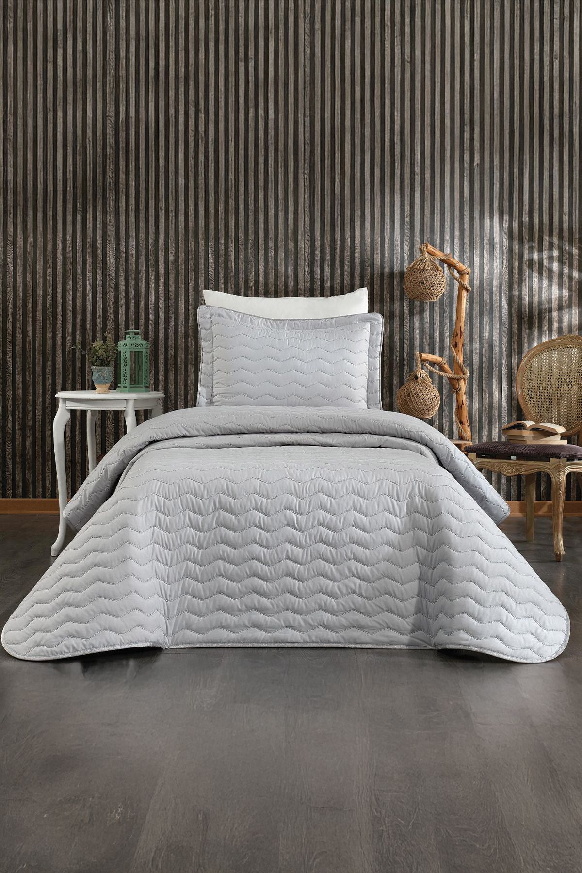 Bonny Home Gri Ipeksi Dokulu Modern Ve Sade Tek Kişilik Yatak Örtüsü Takımı