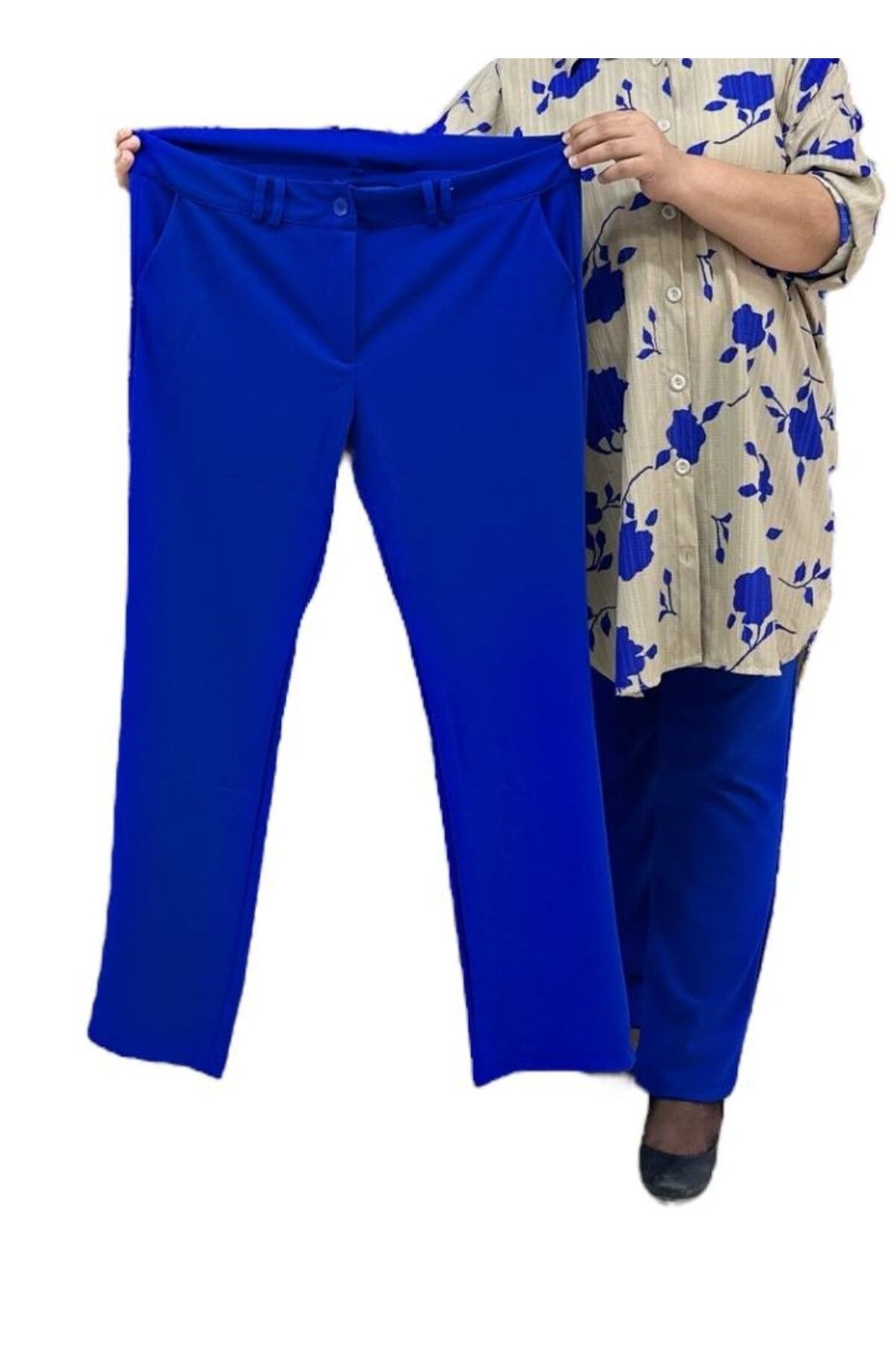 Sevda Kılınç Büyük Beden Likralı Krep Boru Paça Pantalon
