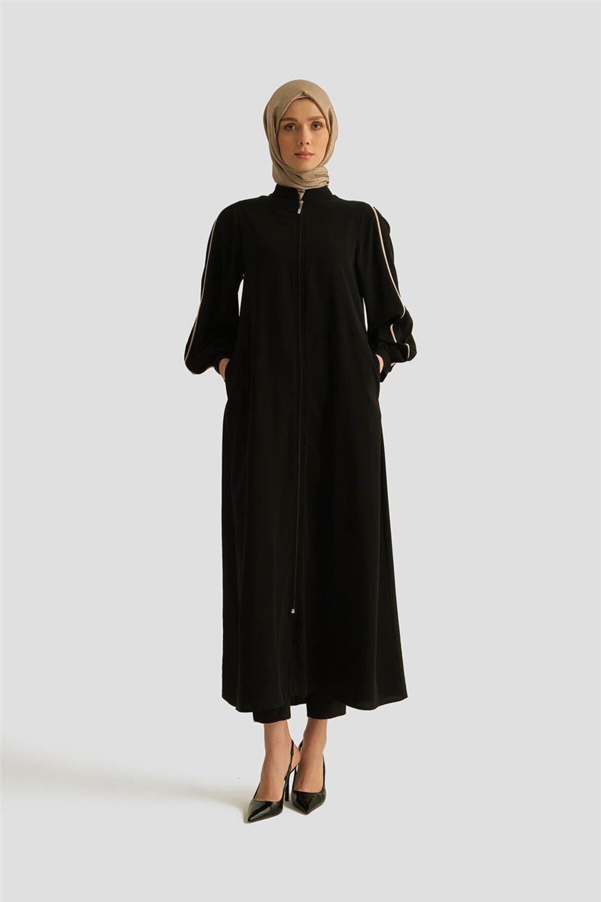 Armine Biye Detaylı Ferace 25YD3003 Siyah