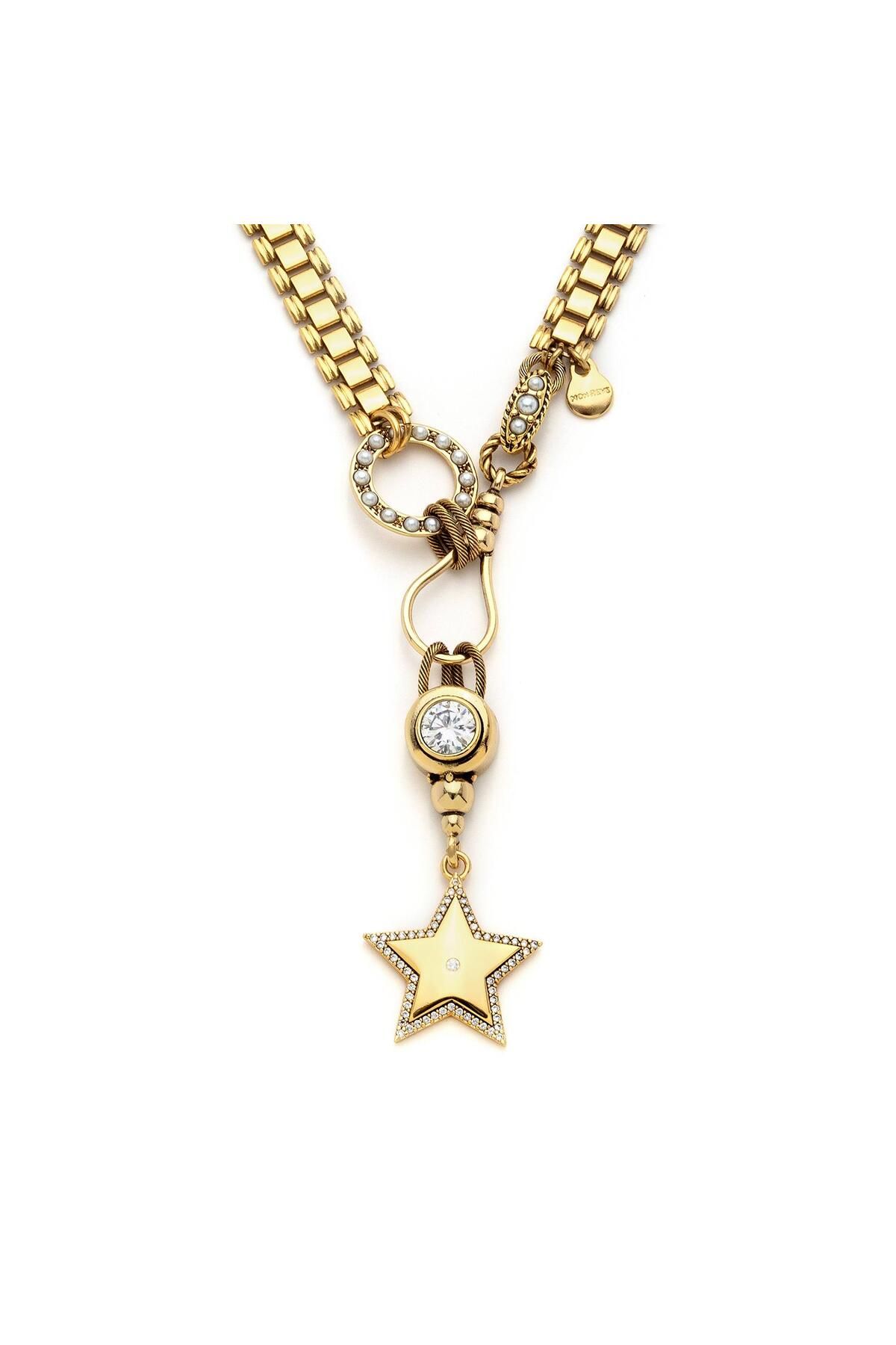 Mon Reve The Star Zirkon Taş Yıldız Charm Altın Kaplama Zincir Kolye