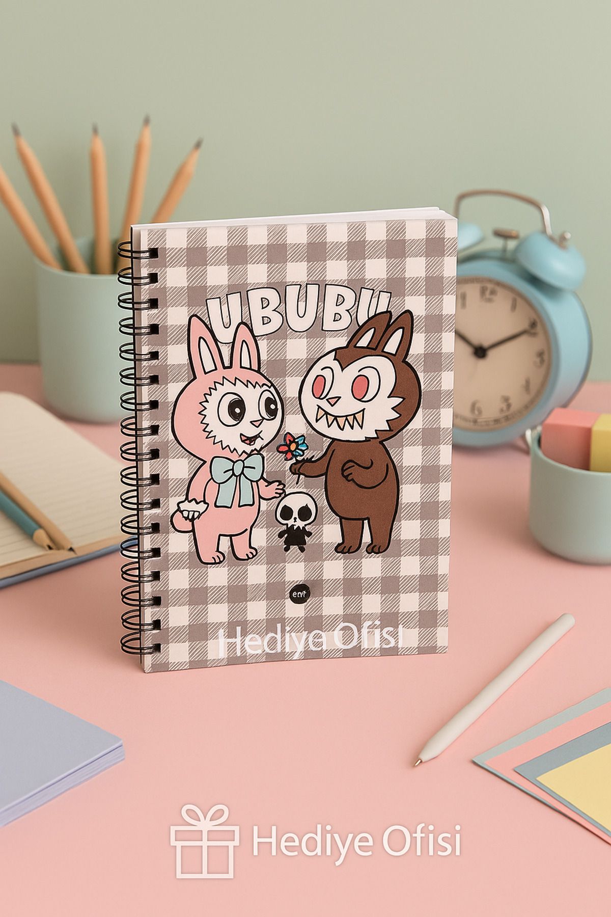 hediyeofisi Labubu Spiralli Dot Defter, Eskiz Defteri, Doodle Book - 2 SAYFA STICKER HEDİYELİ