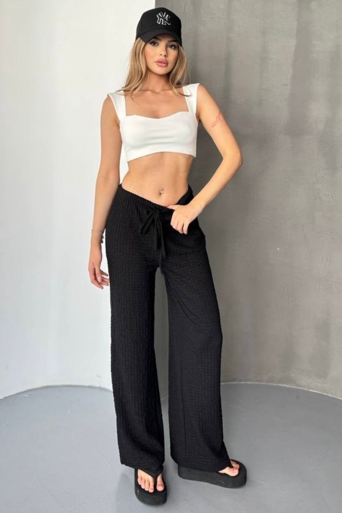 bb butik basic Bol Paça Pantolon ( Ütü İstemeyen Gofre Kumaş ) GF7770