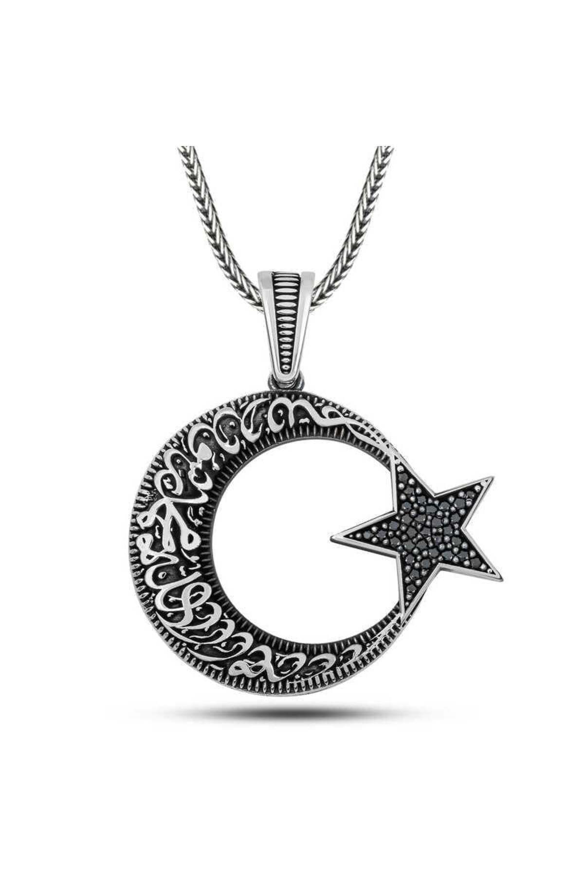 Gumush Gümüş Kelime-i Tevhid Yazılı Taşlı Erkek Kolye