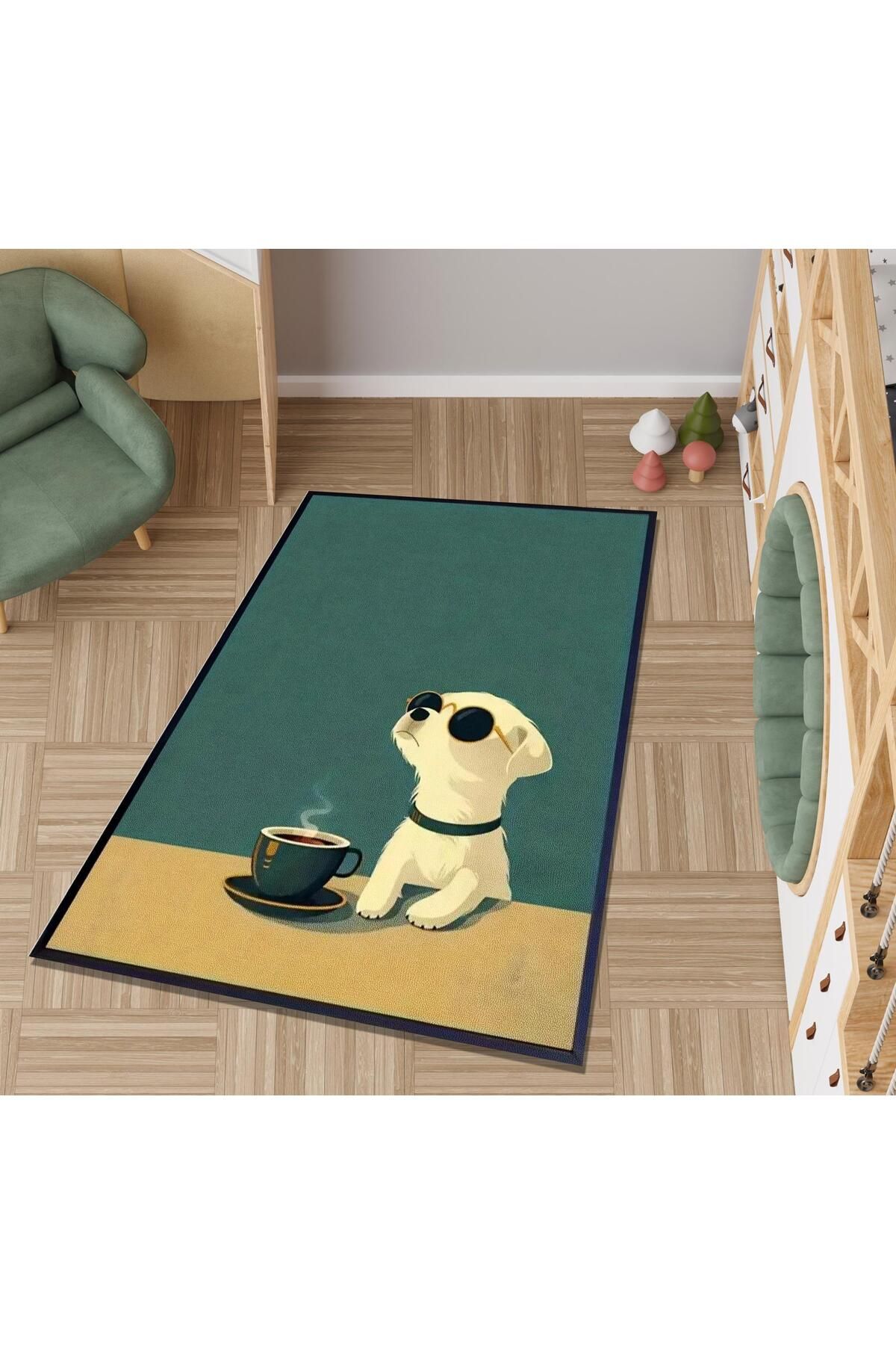 Rugs Modern Halı Lina Koleksiyonu Kahveli Köpek Detaylı Dokuma Taban Modern Dekoratif Halı lina67